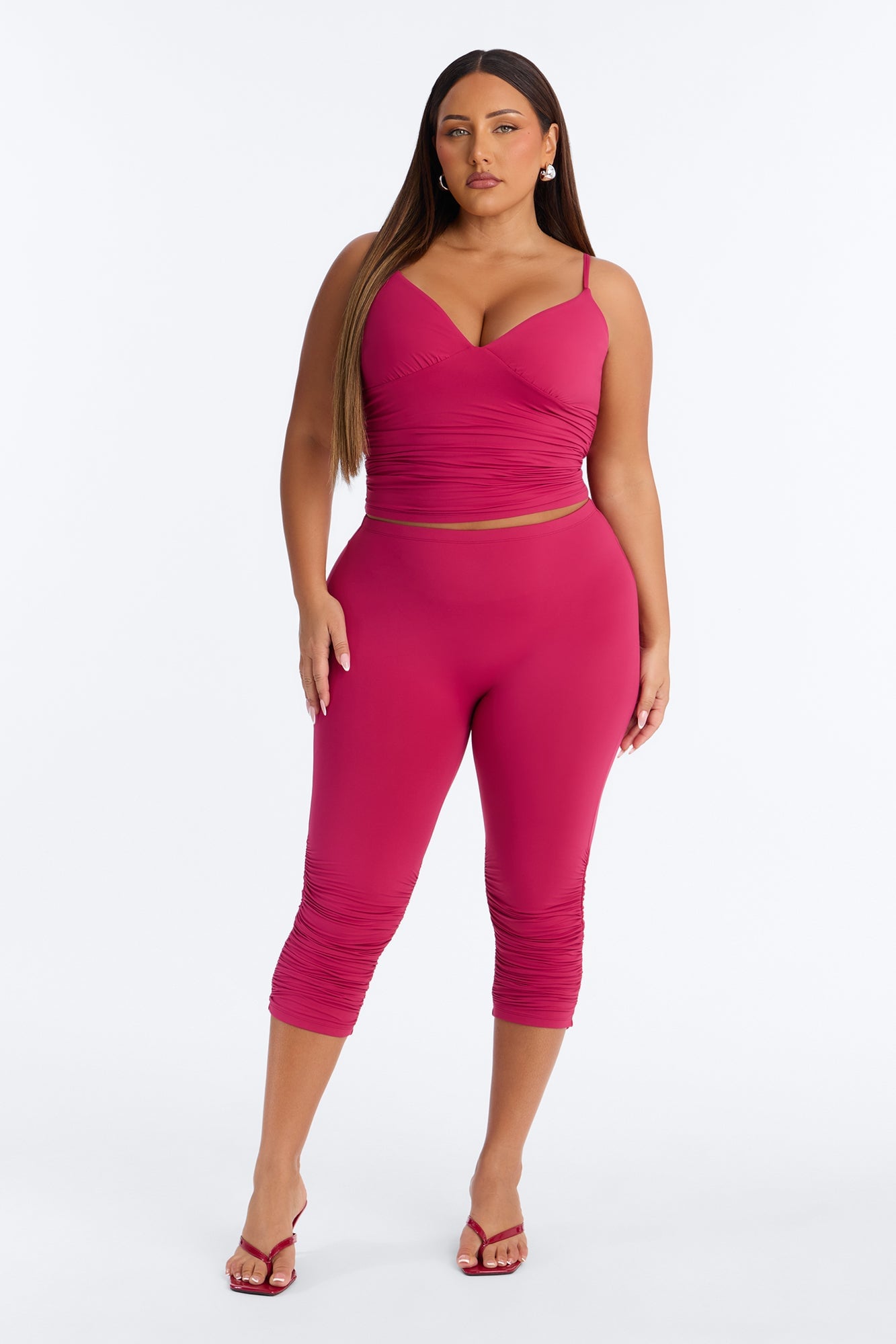 Second Skin Bra Pad V Neck Cami - Raspberry image 2