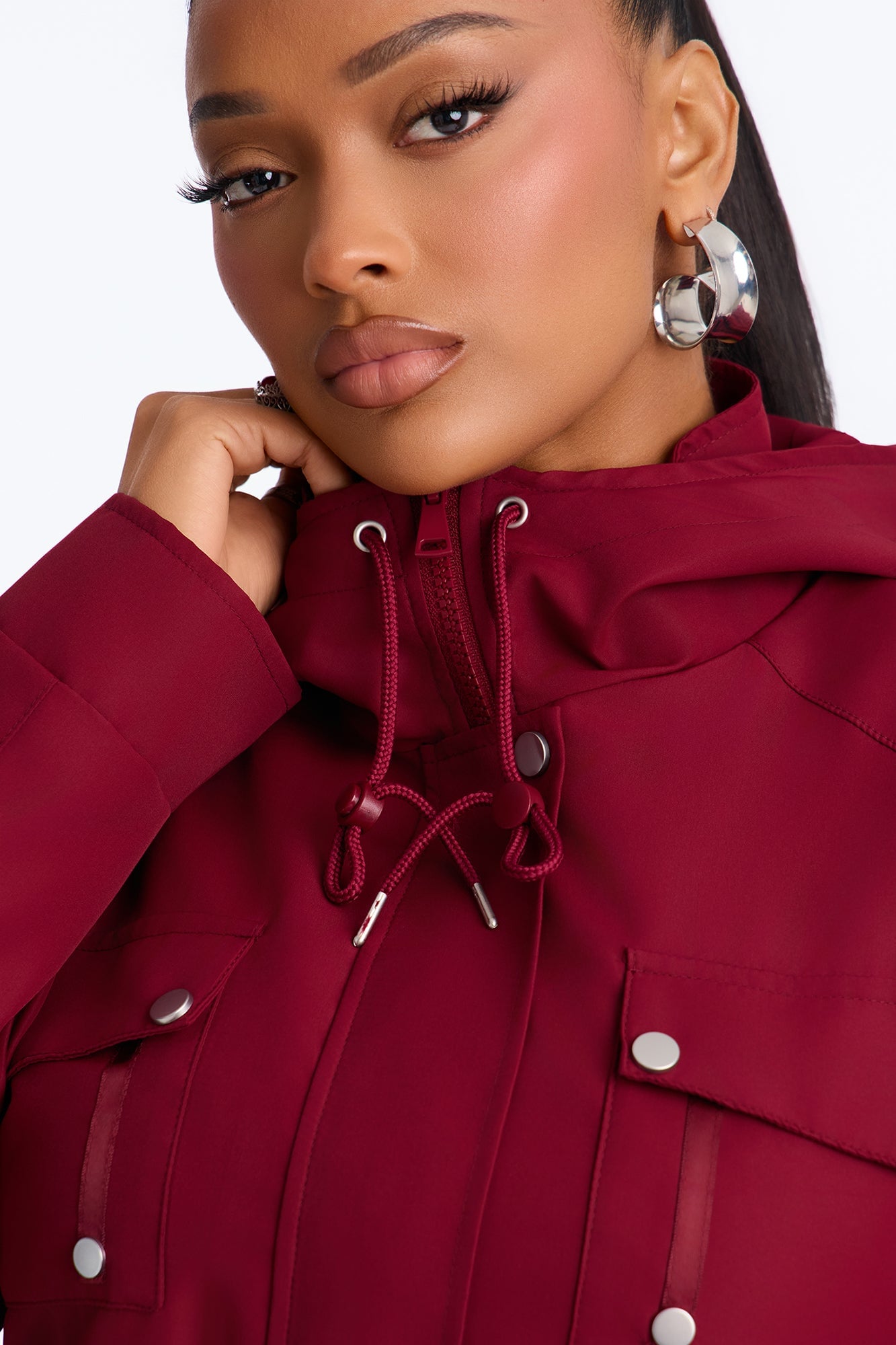 Kelsie Hooded Cropped Jacket - Burgundy image 7