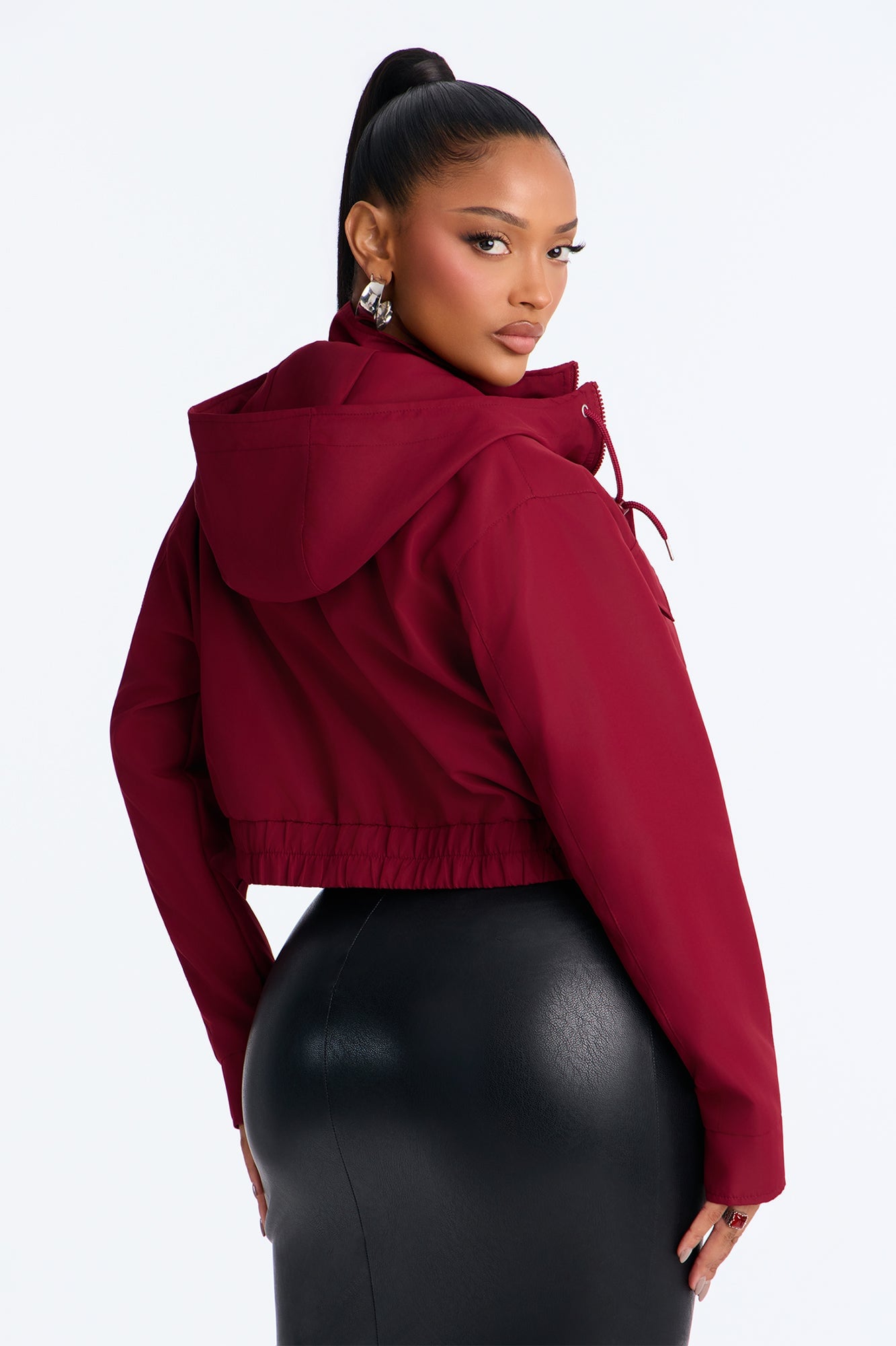 Kelsie Hooded Cropped Jacket - Burgundy image 8