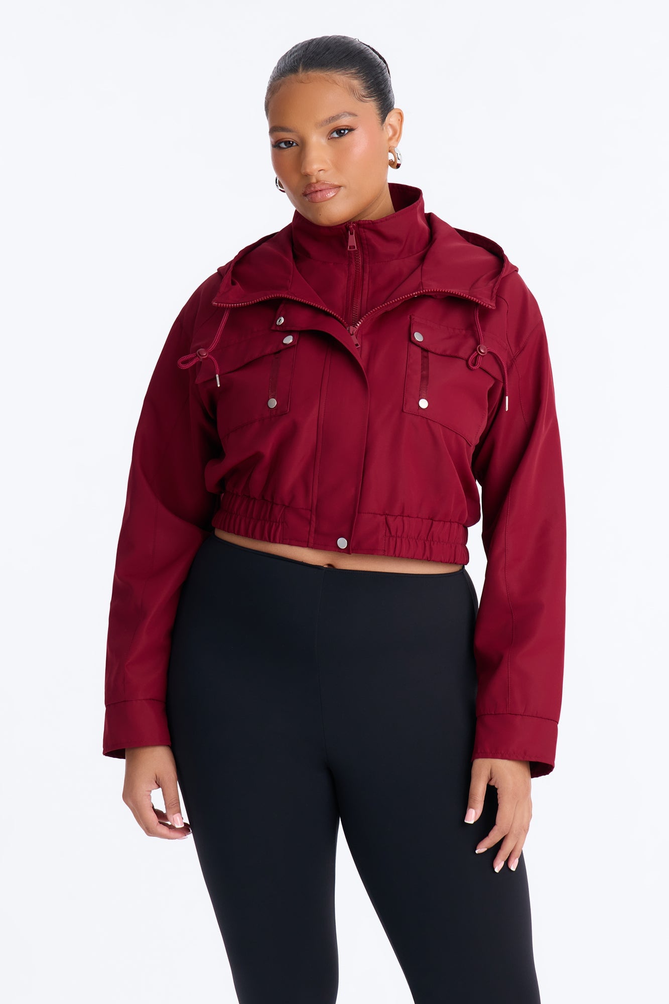 Kelsie Hooded Cropped Jacket - Burgundy image 1