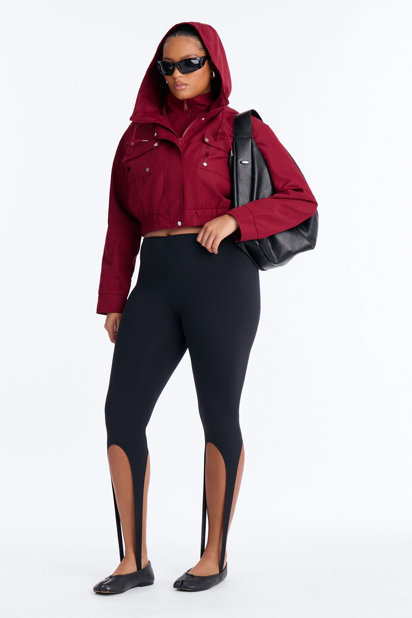 Kelsie Hooded Cropped Jacket - Burgundy image 2