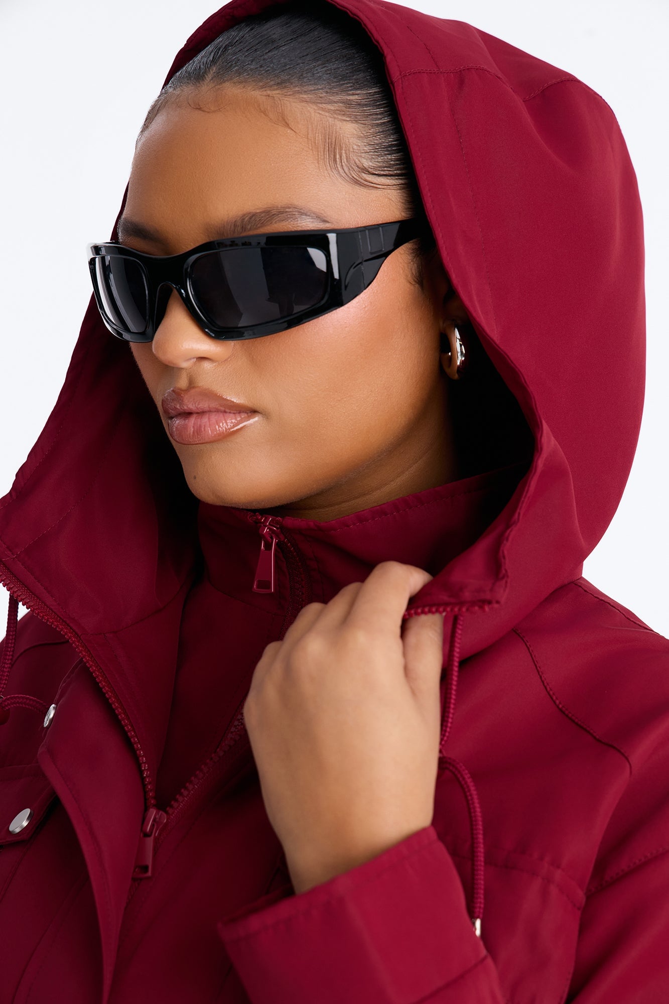 Kelsie Hooded Cropped Jacket - Burgundy image 3