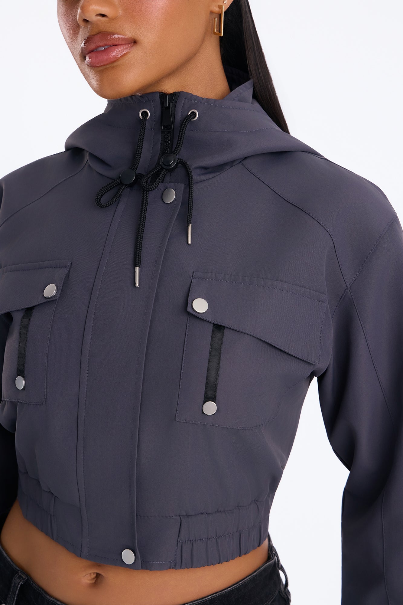 Kelsie Hooded Cropped Jacket - Charcoal image 7