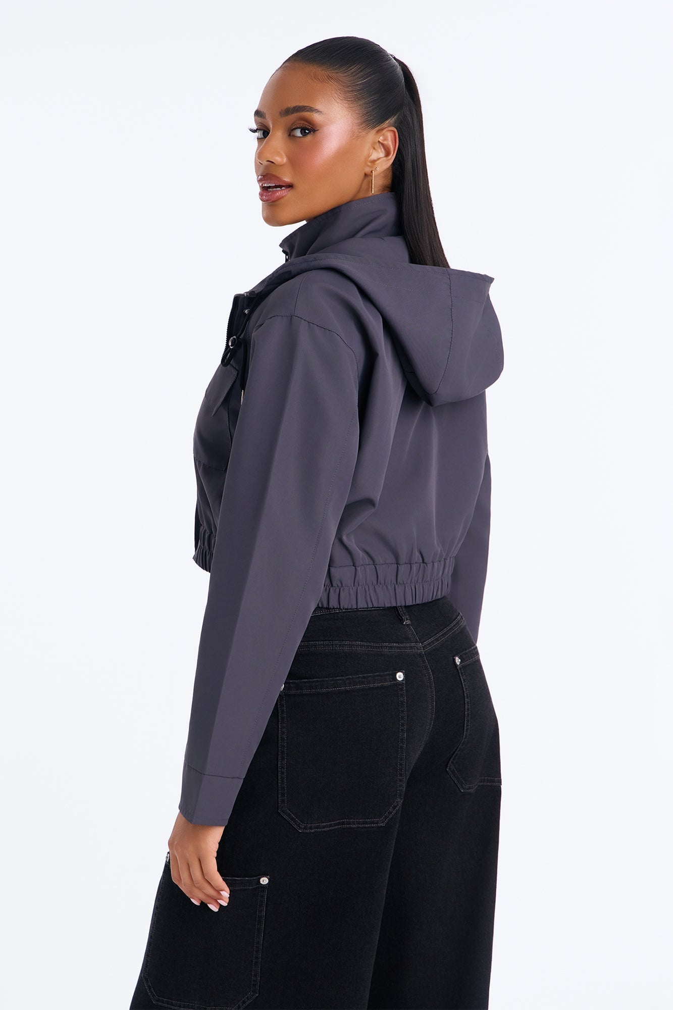 Kelsie Hooded Cropped Jacket - Charcoal image 8