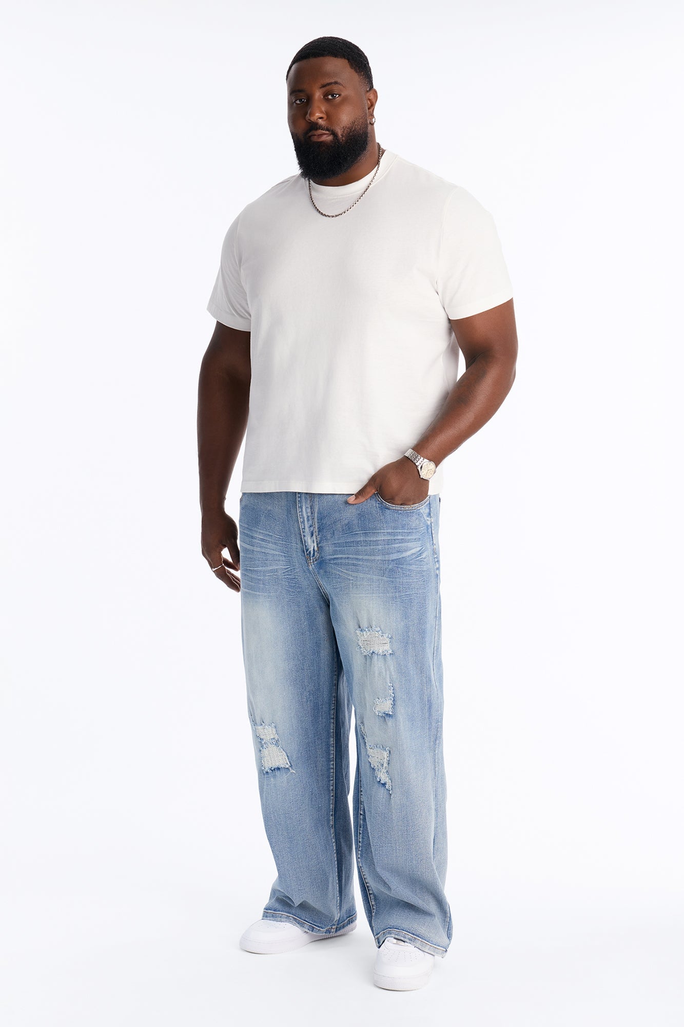 Baggy Classic Destroyed Jean - Light Blue Wash image 1