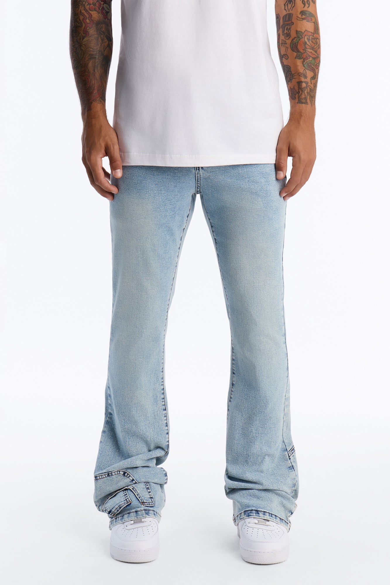 Stacked Skinny Flare Outlaw Hem Jean - Light Wash image 6