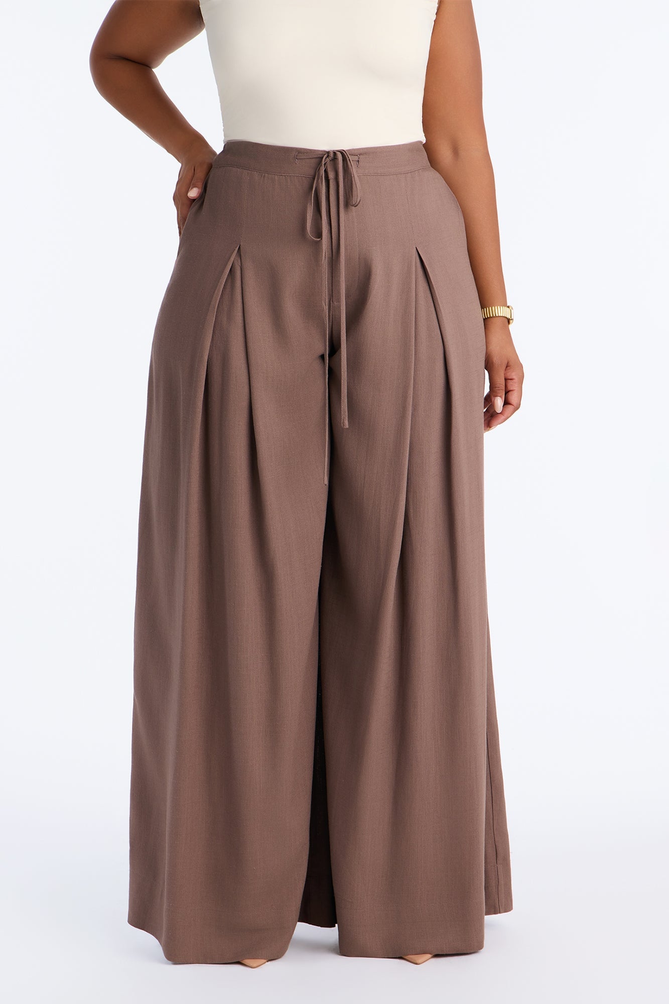 Karianna Linen Blend Wide Leg Pant - Caffe image 1