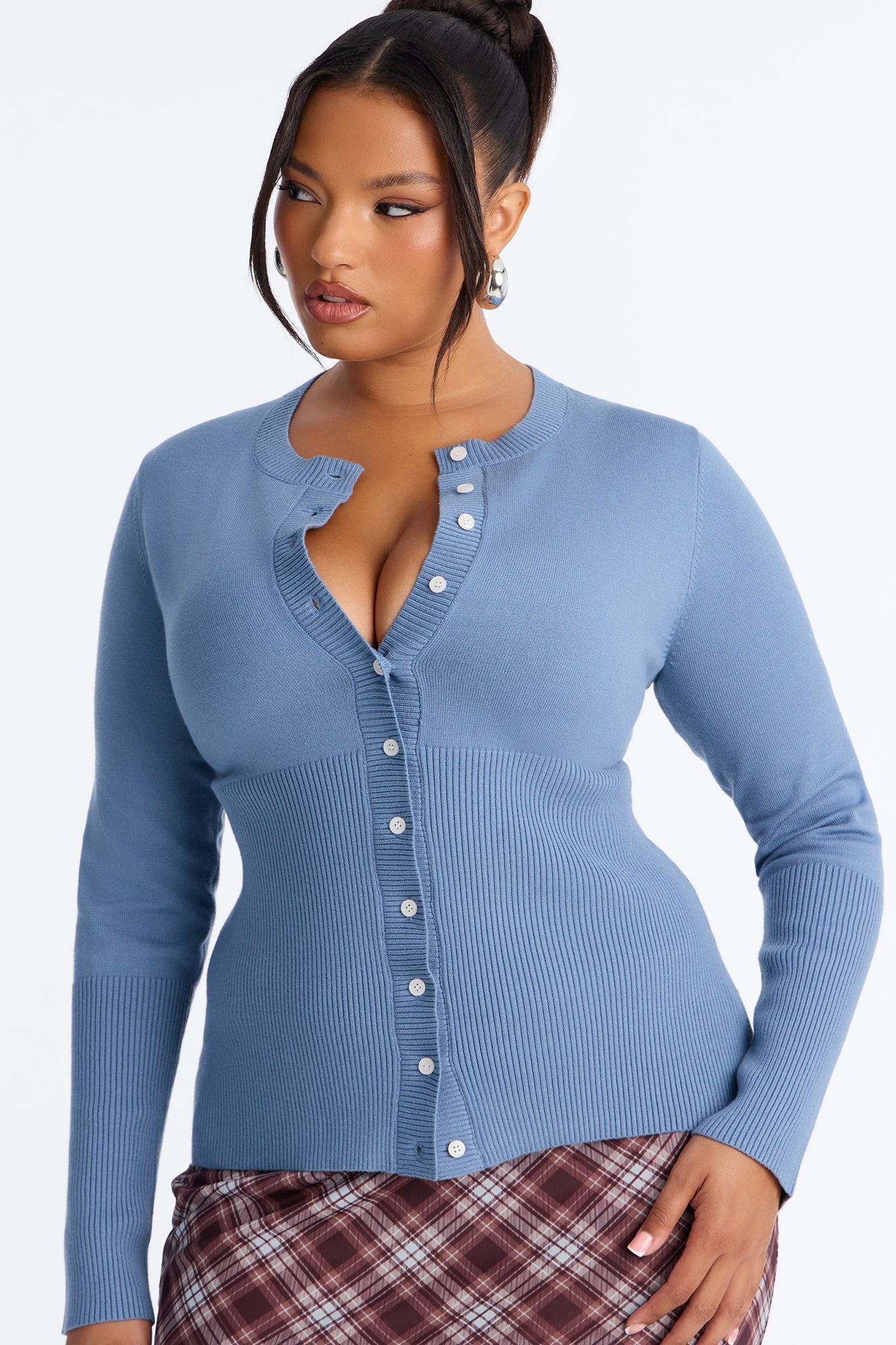 On A Daily Crew Neck Cardigan - Blue image 3