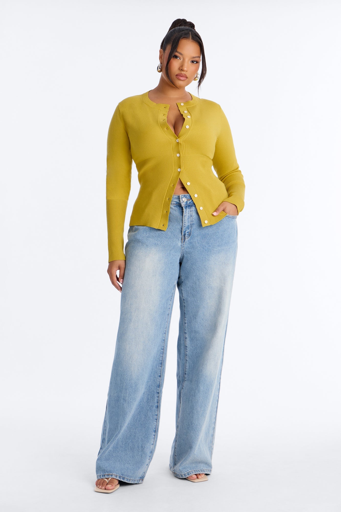 On A Daily Crew Neck Cardigan - Chartreuse image 2