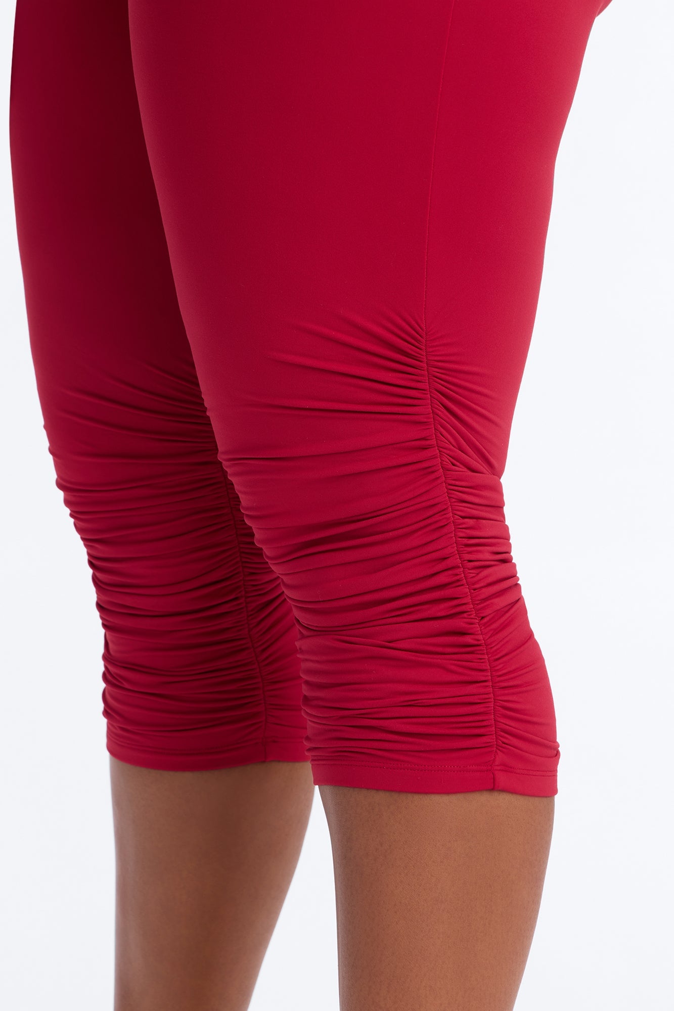 Second Skin Double Lined Ruched Low Rise Capri Legging - DarkRed image 4