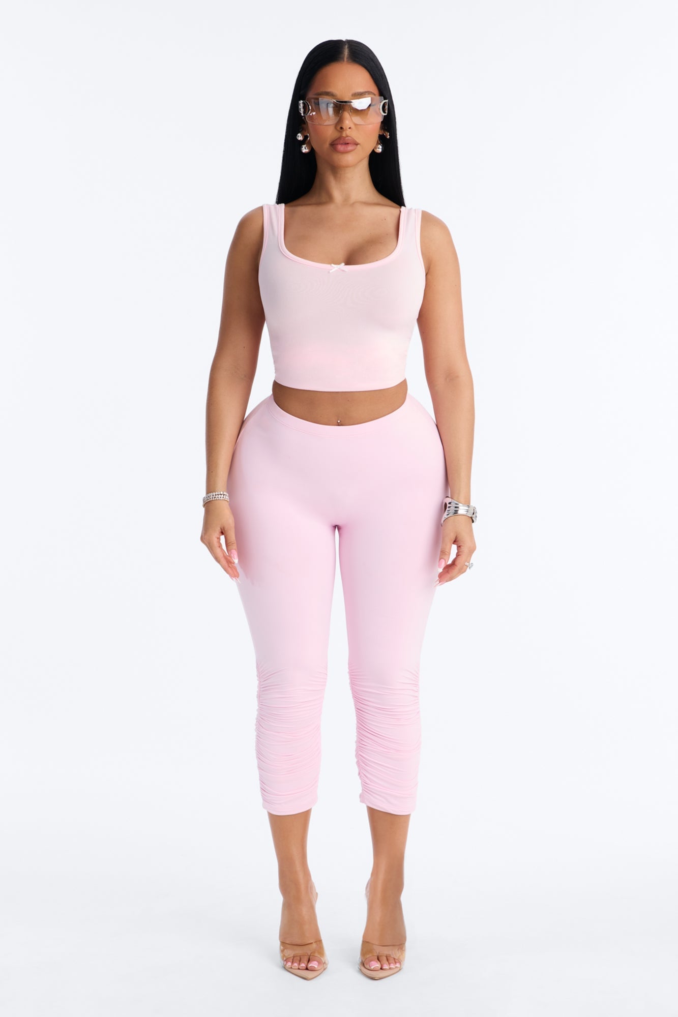 Second Skin Double Lined Ruched Low Rise Capri Legging - Light Pink image 5