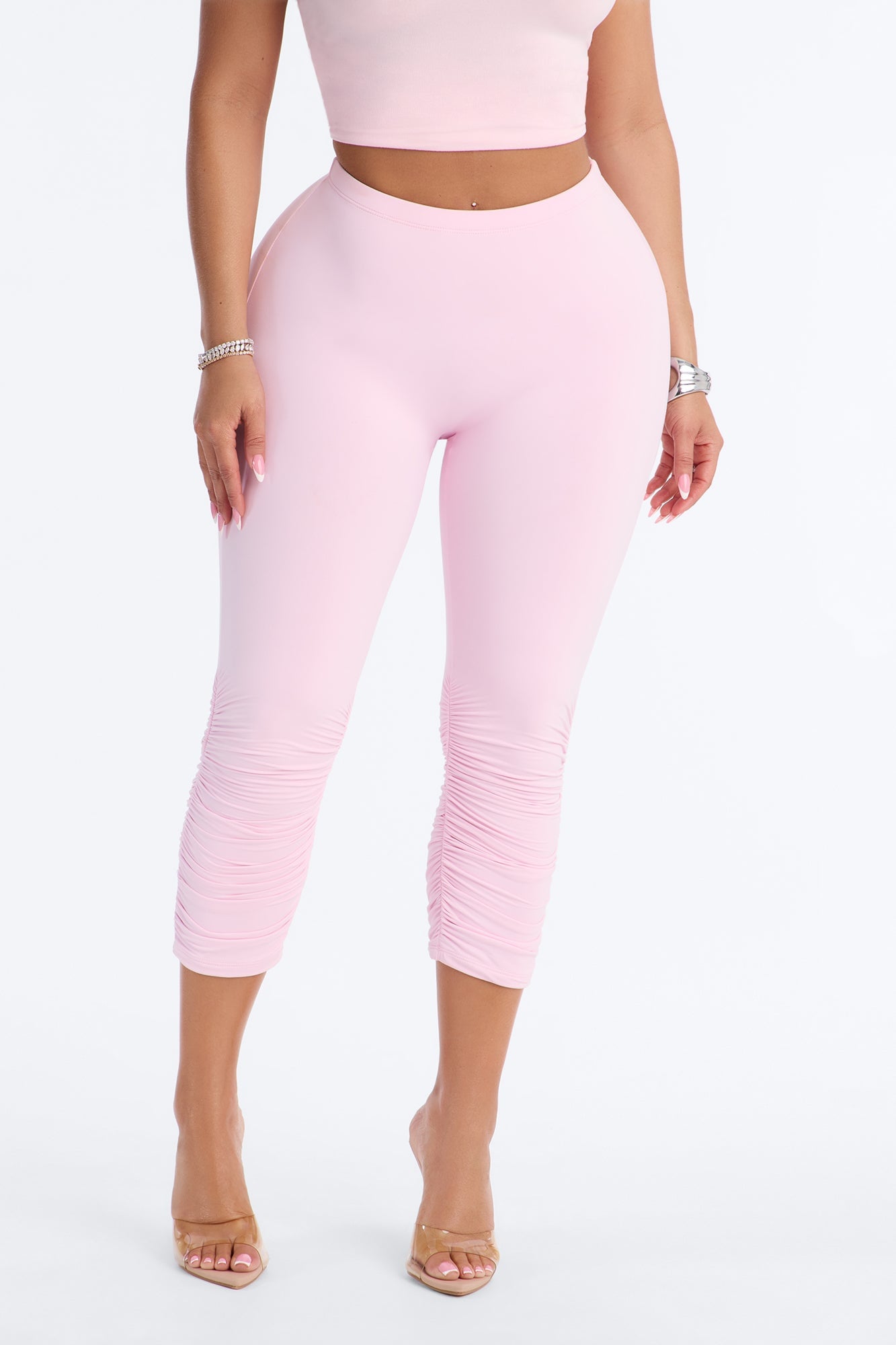 Second Skin Double Lined Ruched Low Rise Capri Legging - Light Pink image 6
