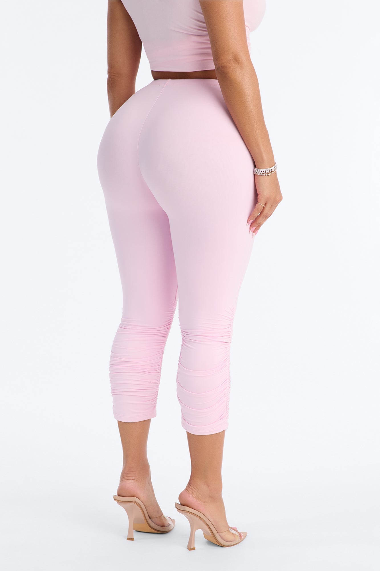 Second Skin Double Lined Ruched Low Rise Capri Legging - Light Pink image 8