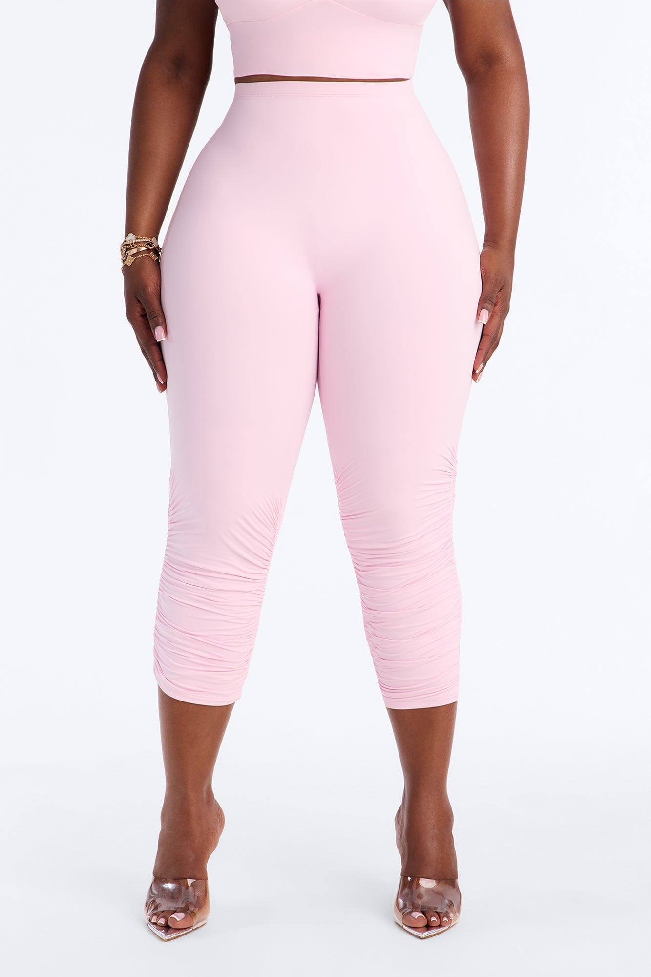 Second Skin Double Lined Ruched Low Rise Capri Legging - Light Pink image 2