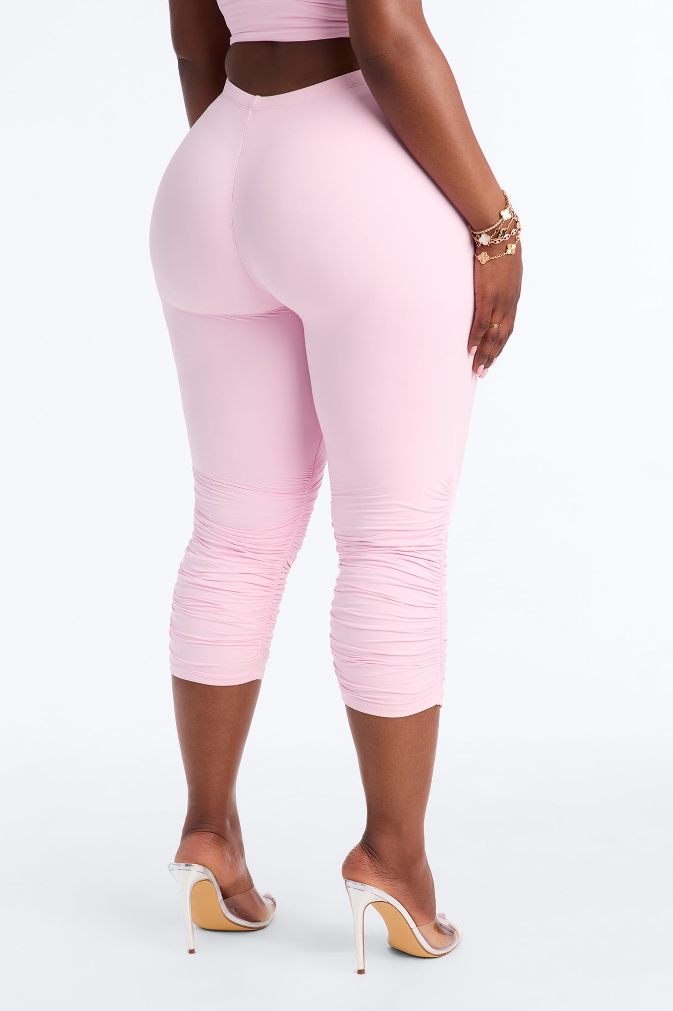 Second Skin Double Lined Ruched Low Rise Capri Legging - Light Pink image 3