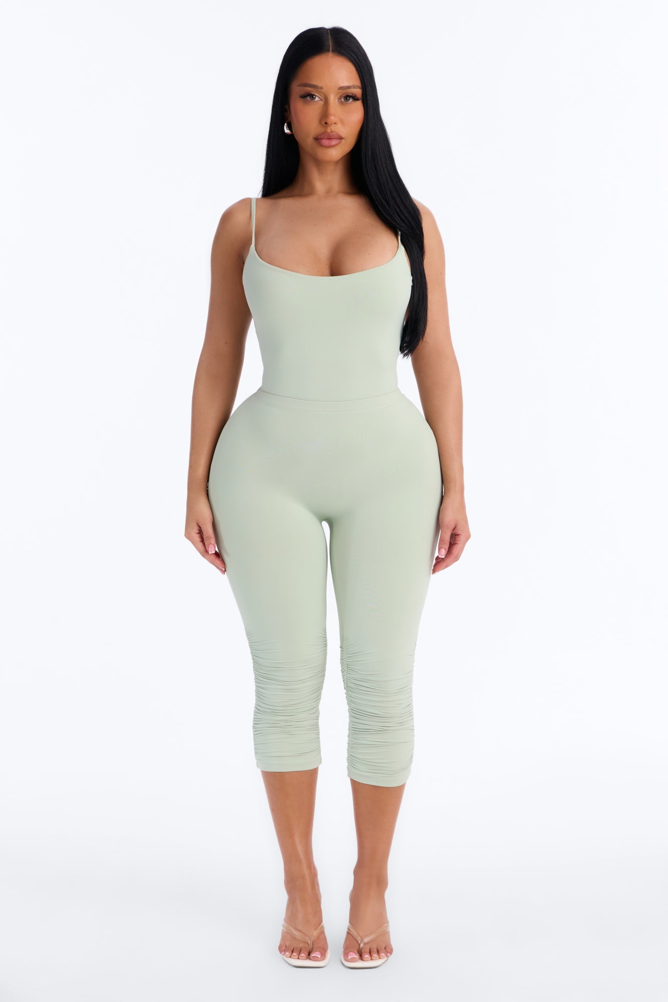 Second Skin Double Lined Ruched Low Rise Capri Legging - Mint image 5