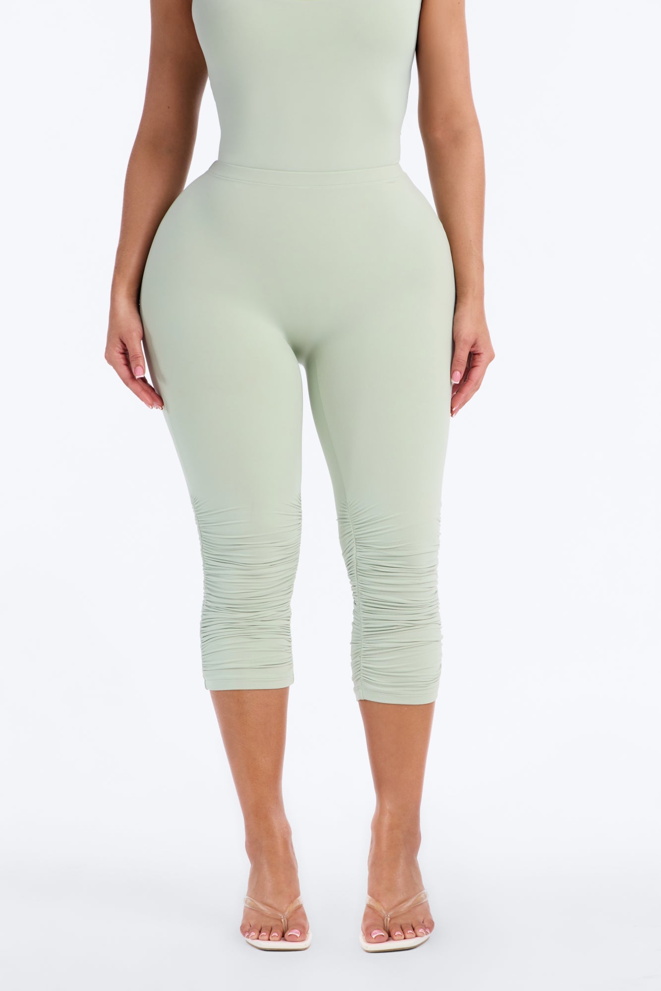 Second Skin Double Lined Ruched Low Rise Capri Legging - Mint image 6