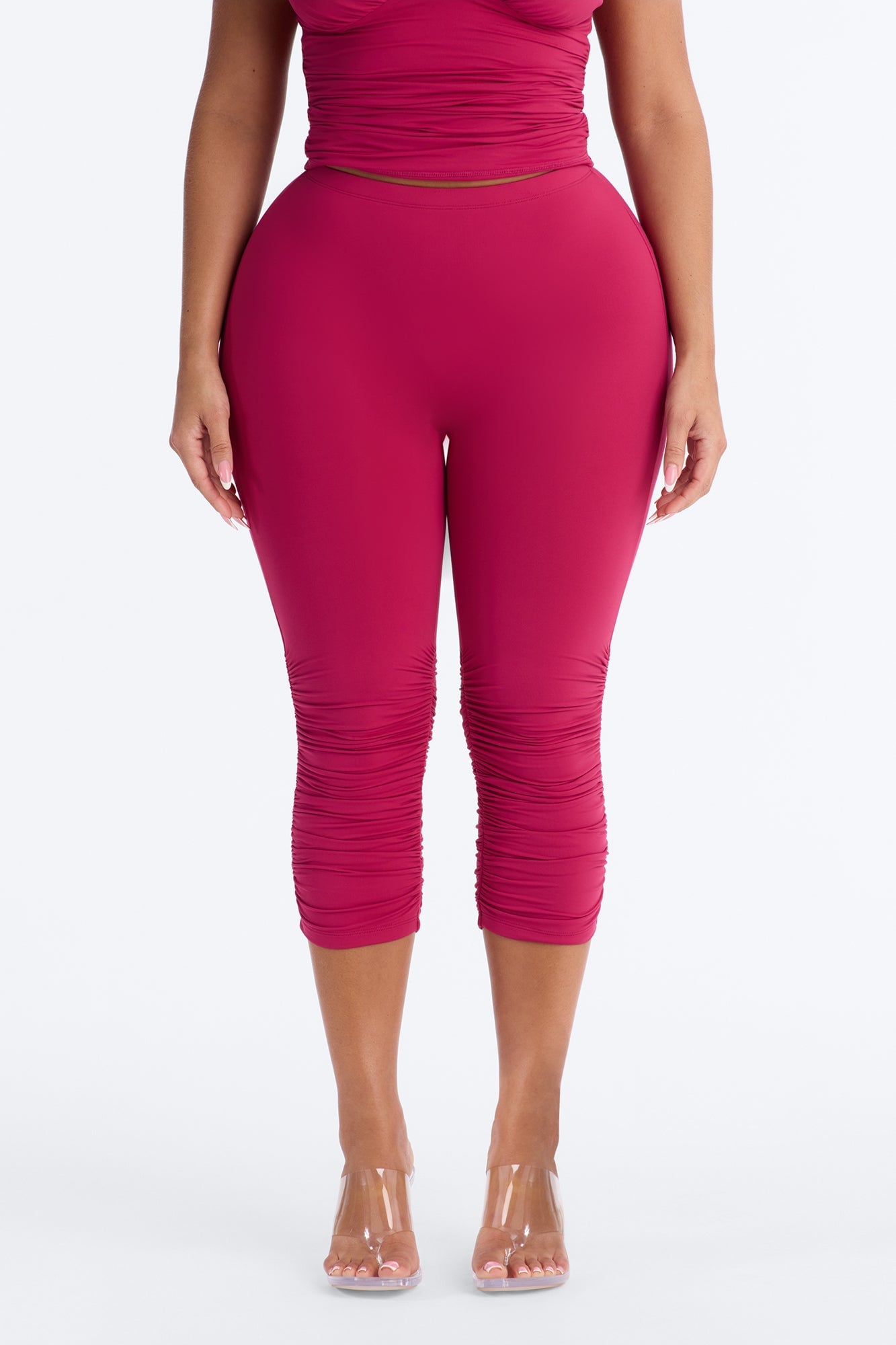 Second Skin Double Lined Ruched Low Rise Capri Legging - Raspberry image 5