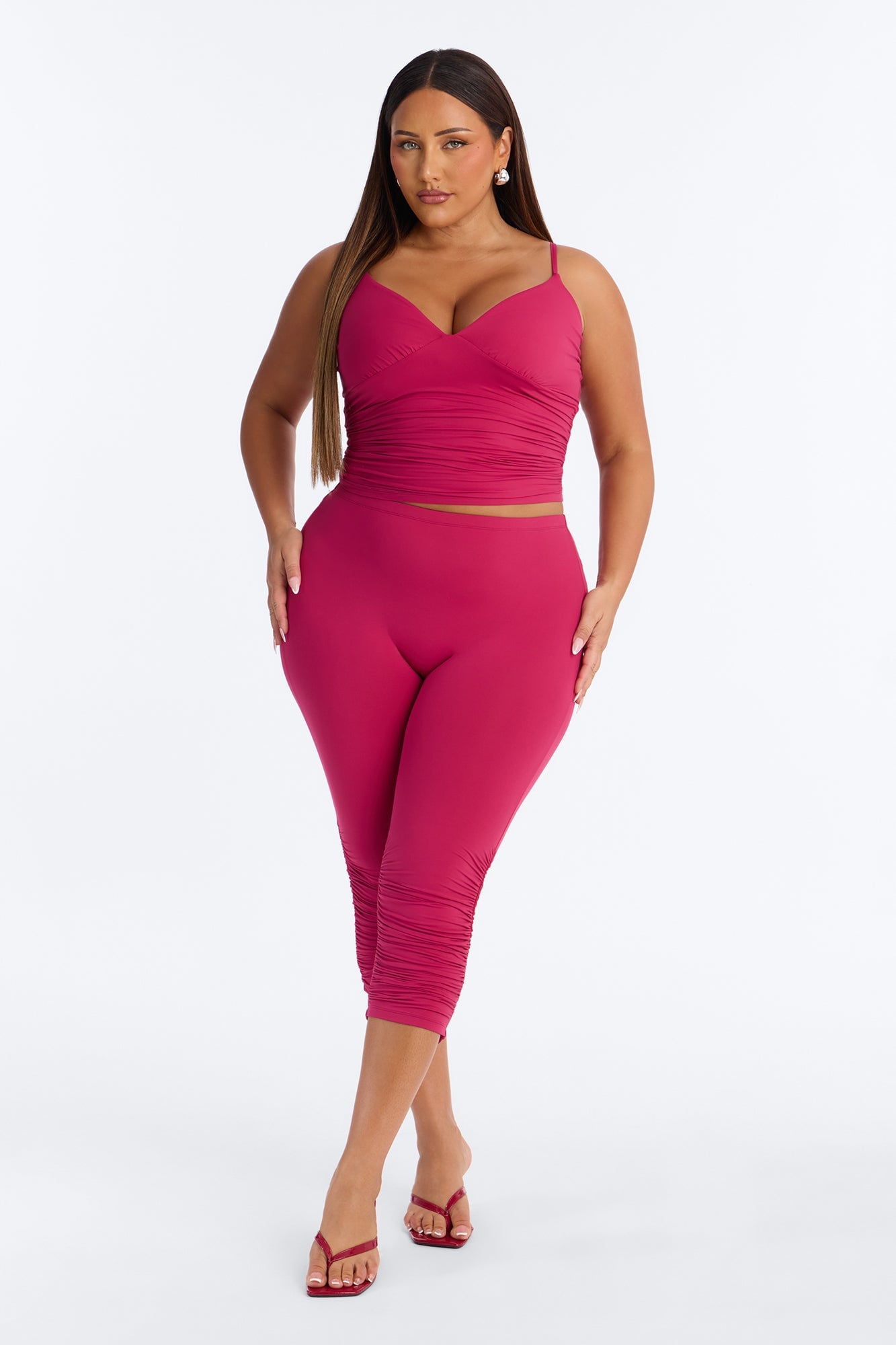 Second Skin Double Lined Ruched Low Rise Capri Legging - Raspberry image 1