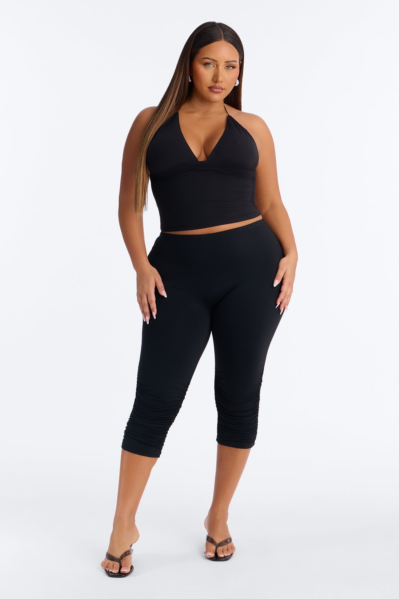 Second Skin Double Lined String Halter Top - Black image 2