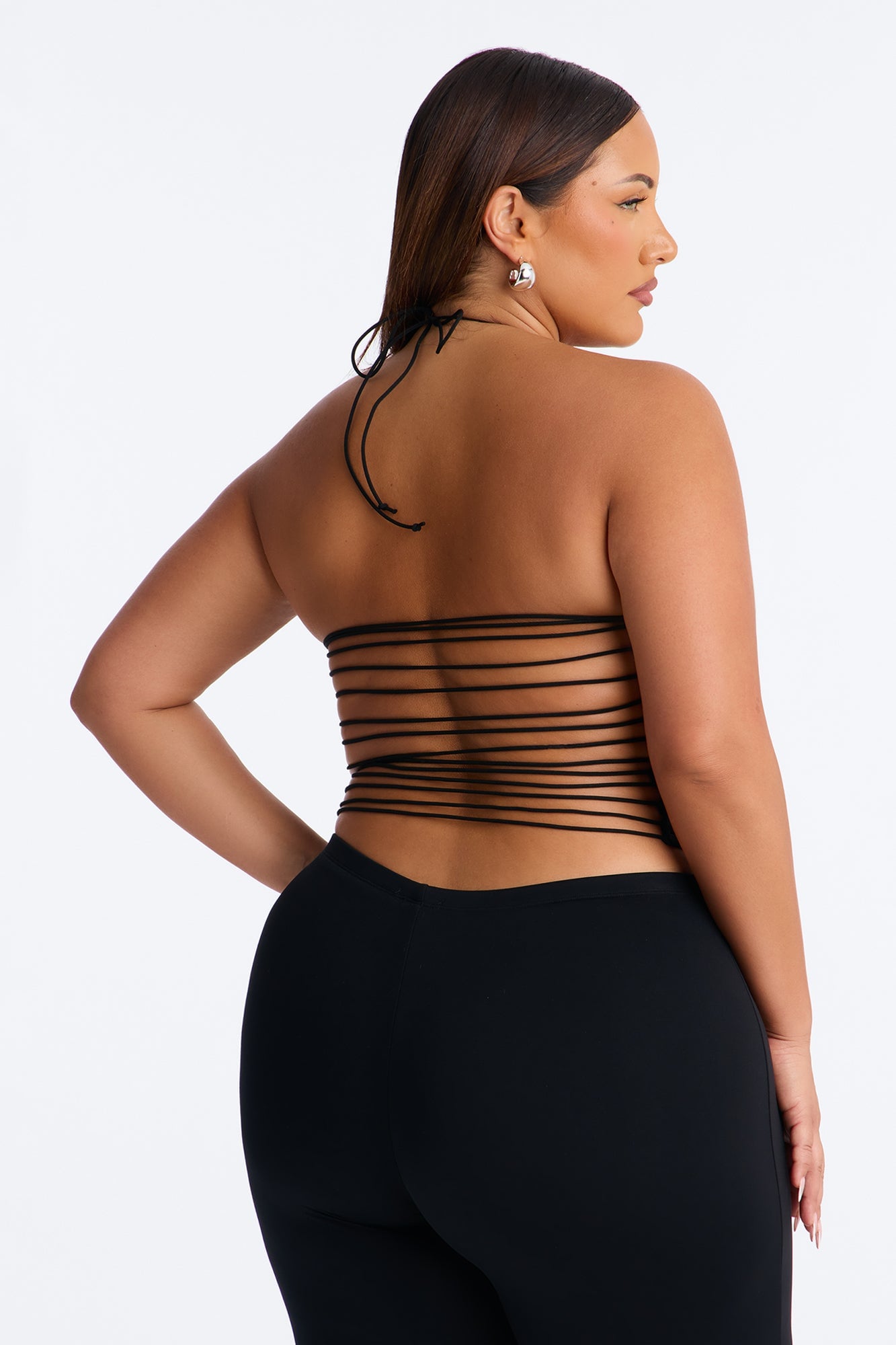 Second Skin Double Lined String Halter Top - Black image 3