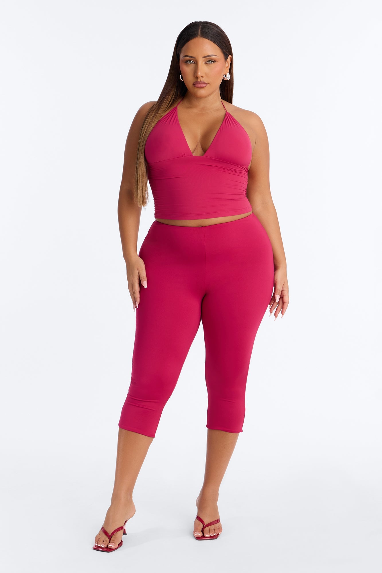 Second Skin Double Lined String Halter Top - Raspberry image 2