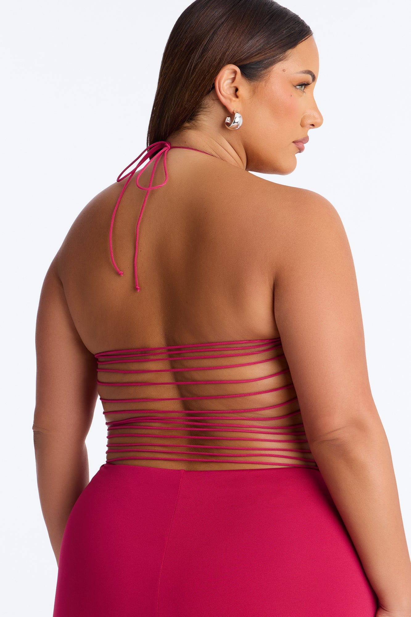 Second Skin Double Lined String Halter Top - Raspberry image 3
