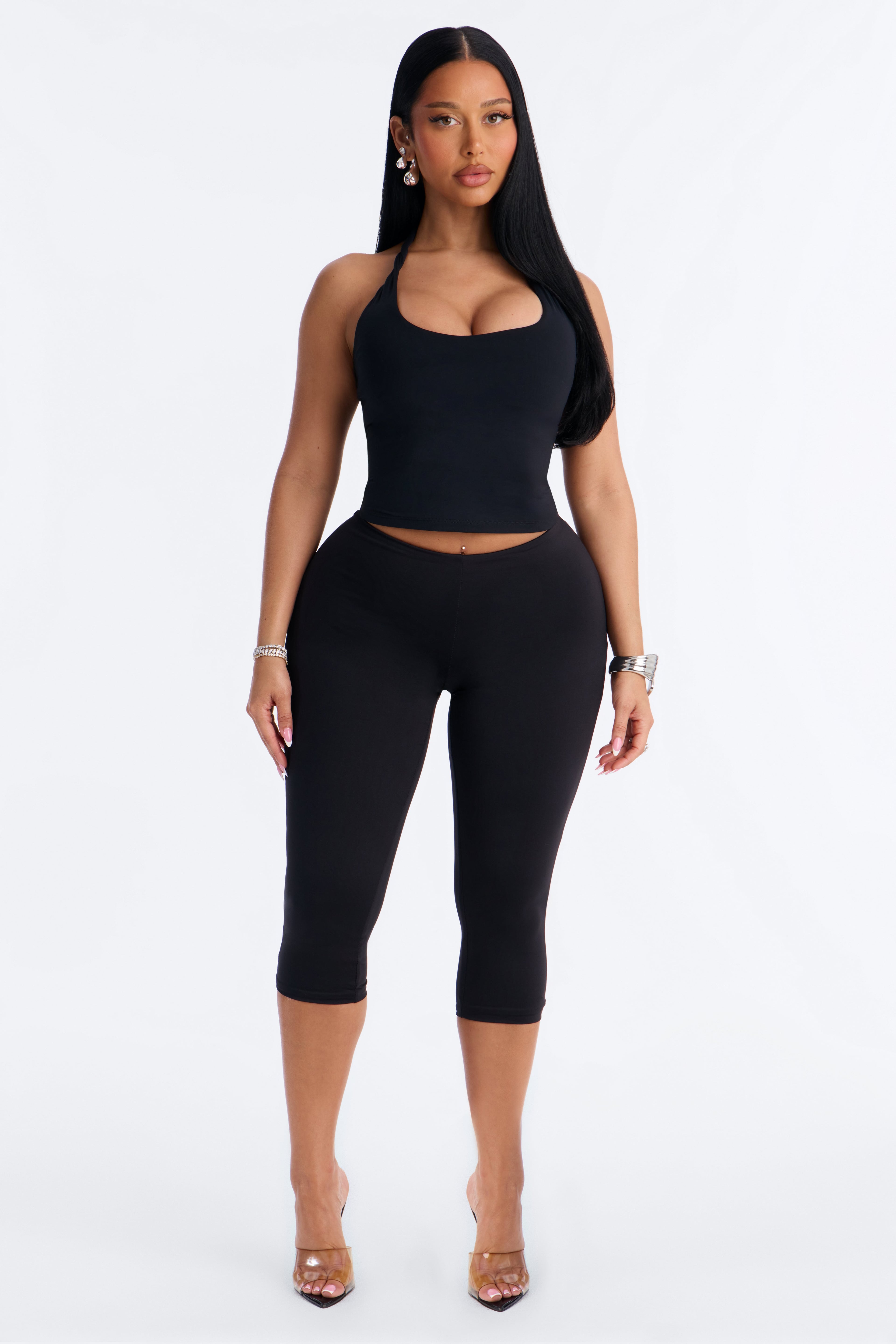Second Skin Double Lined Twist U Neck Halter Top - Black image 6