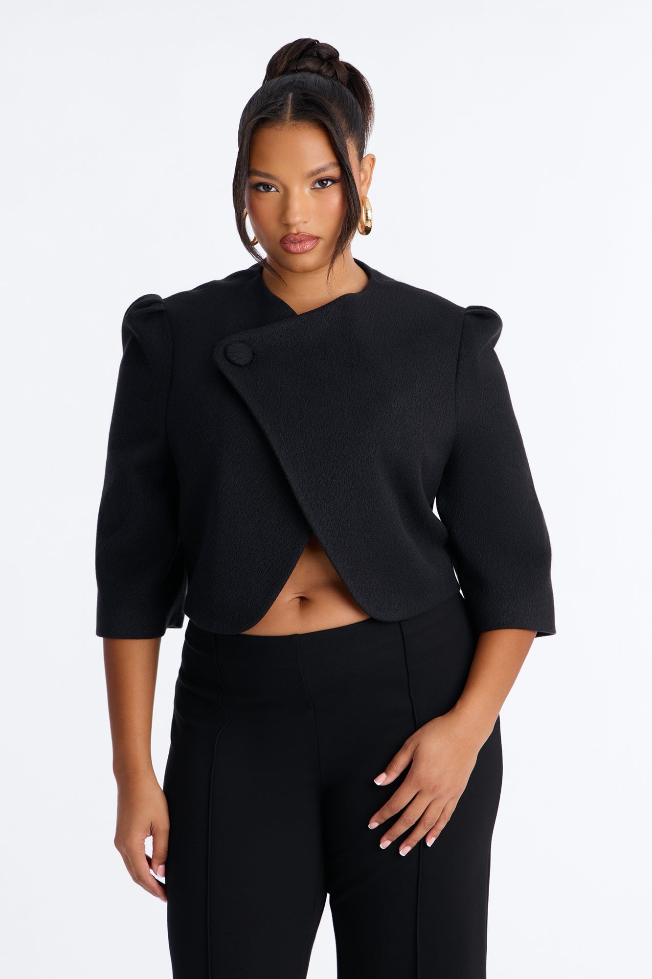 Kate Cropped Short Sleeve Crossover Blazer - Black image 1