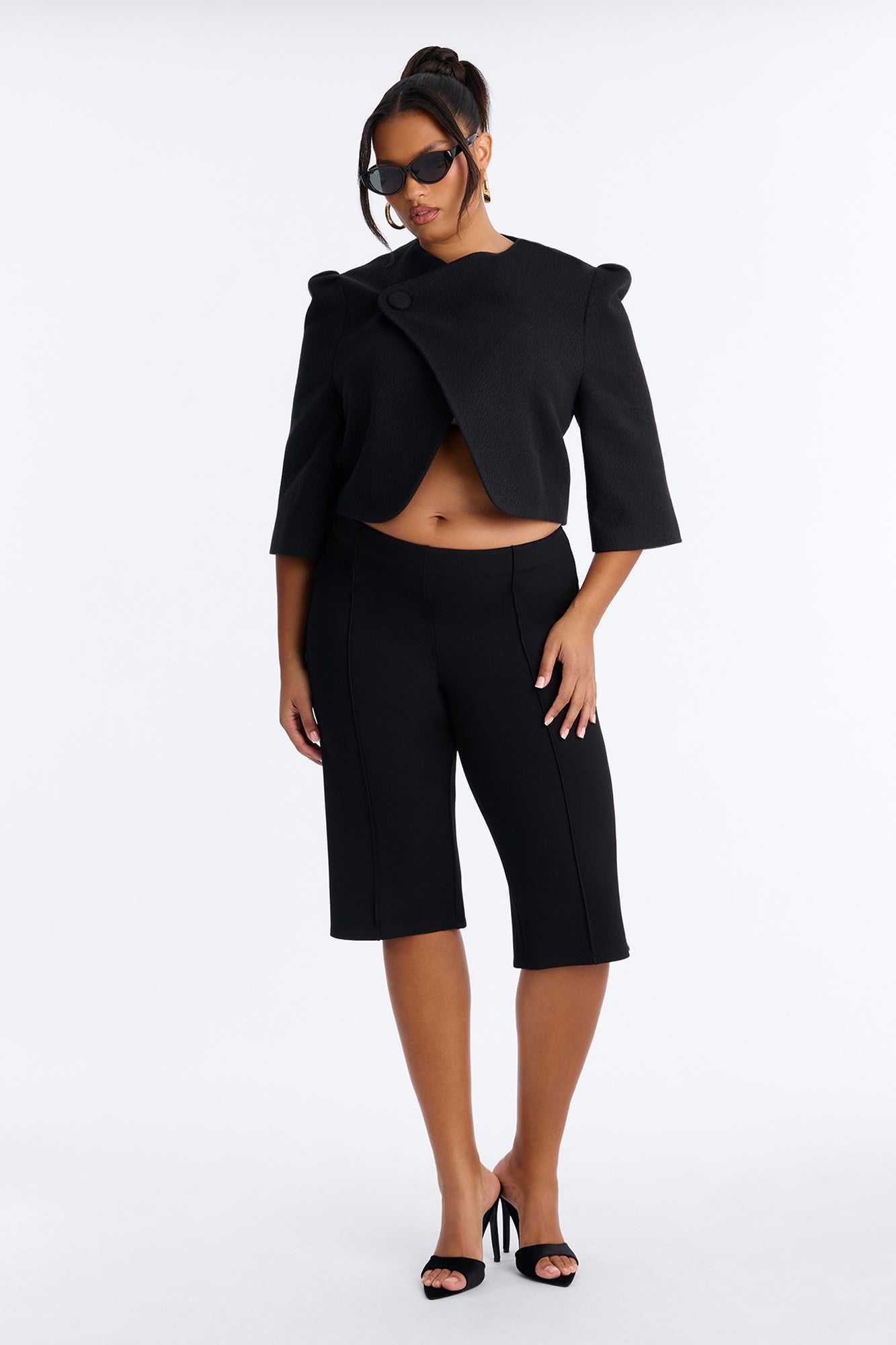 Kate Cropped Short Sleeve Crossover Blazer - Black image 2