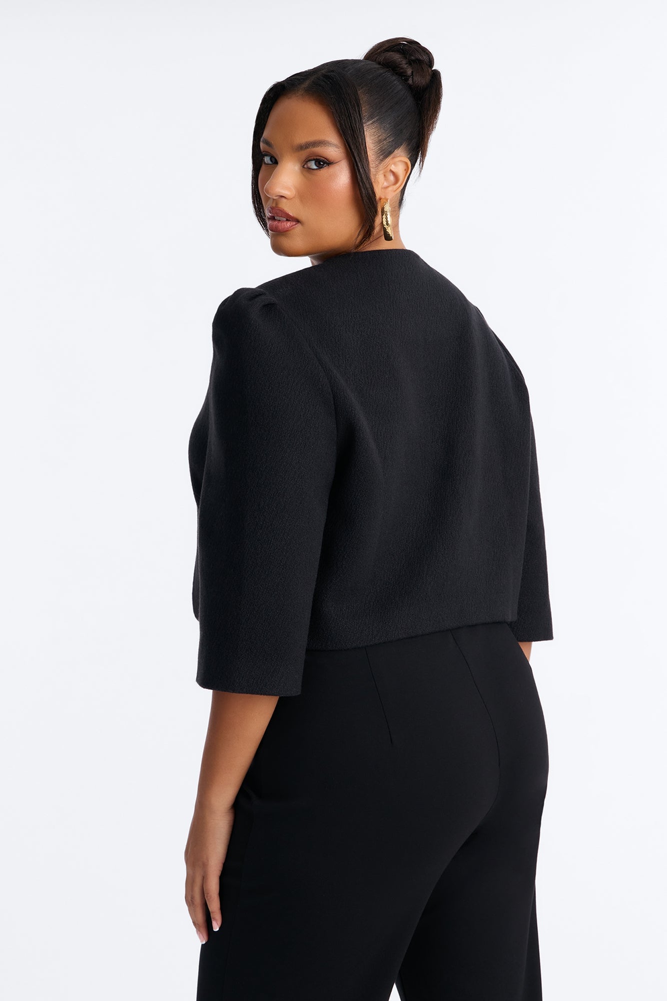 Kate Cropped Short Sleeve Crossover Blazer - Black image 4