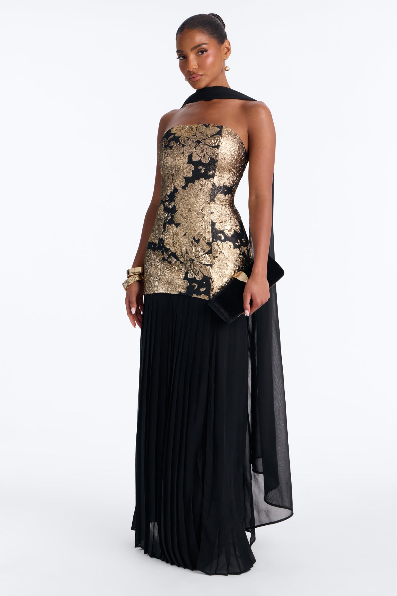 Bare Beauty Scarf Jacquard Gown - Black/Gold image 5
