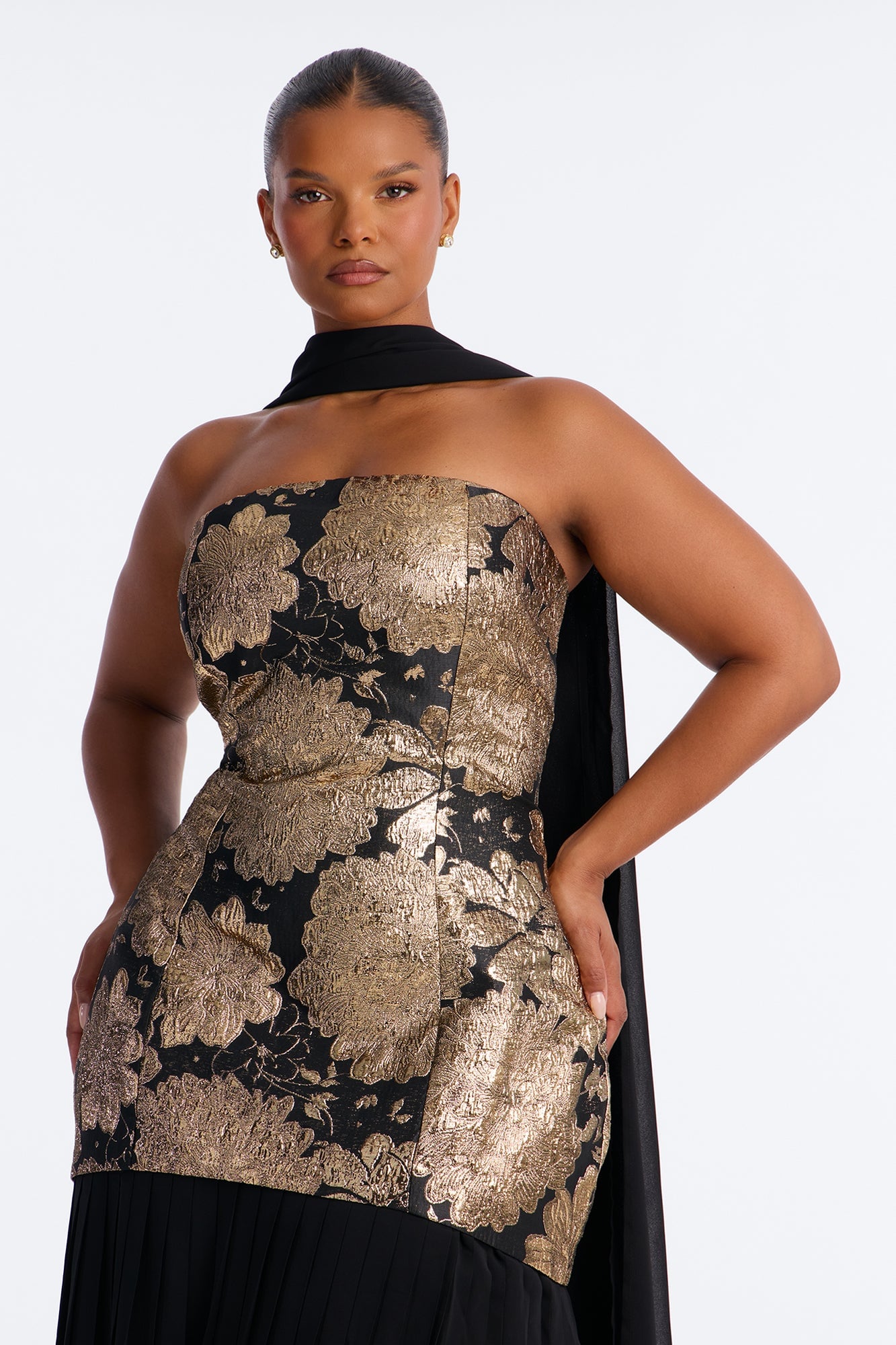 Bare Beauty Scarf Jacquard Gown - Black/Gold image 2