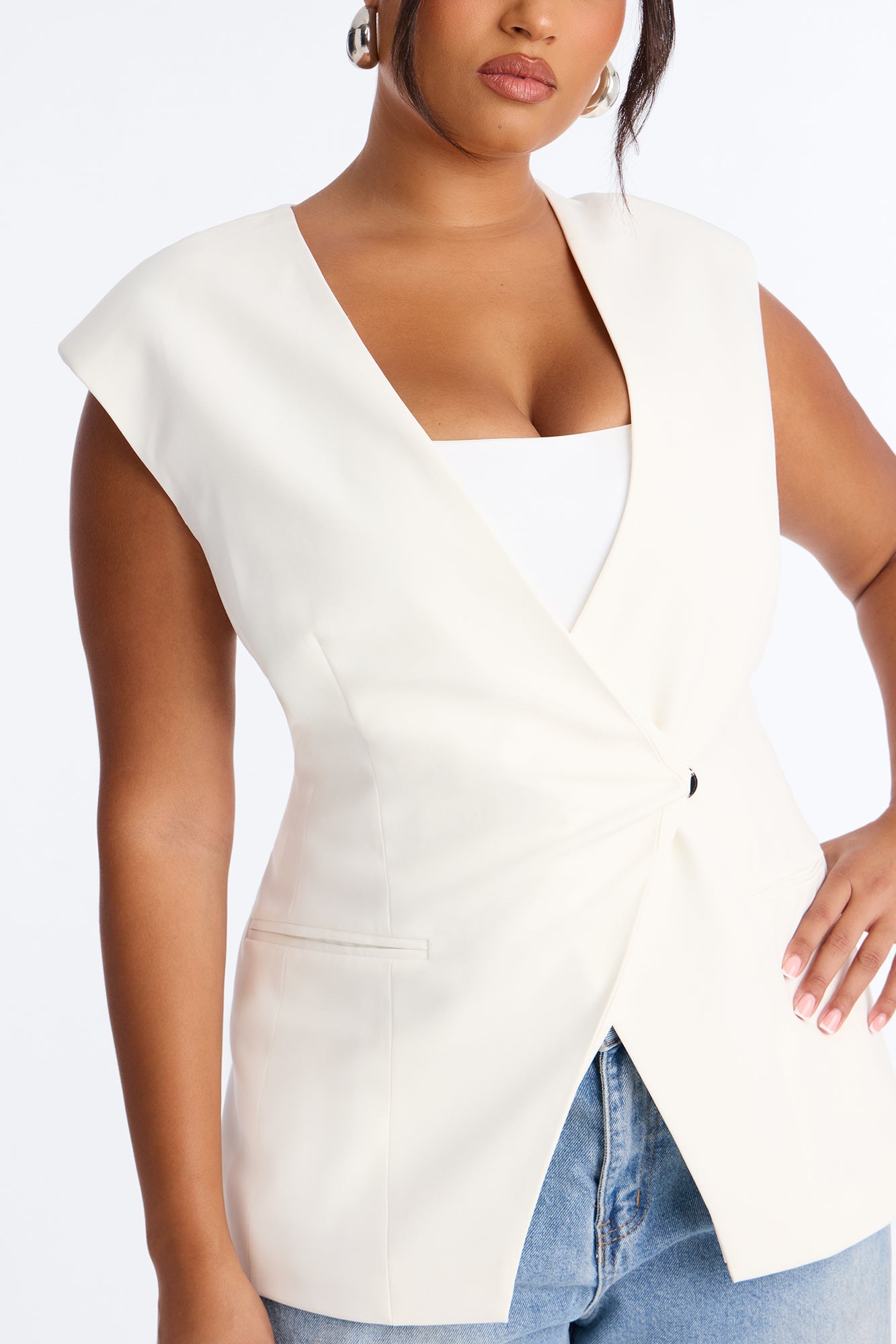 Happy Hour Double Breasted Fitted Vest - Ivory image 3