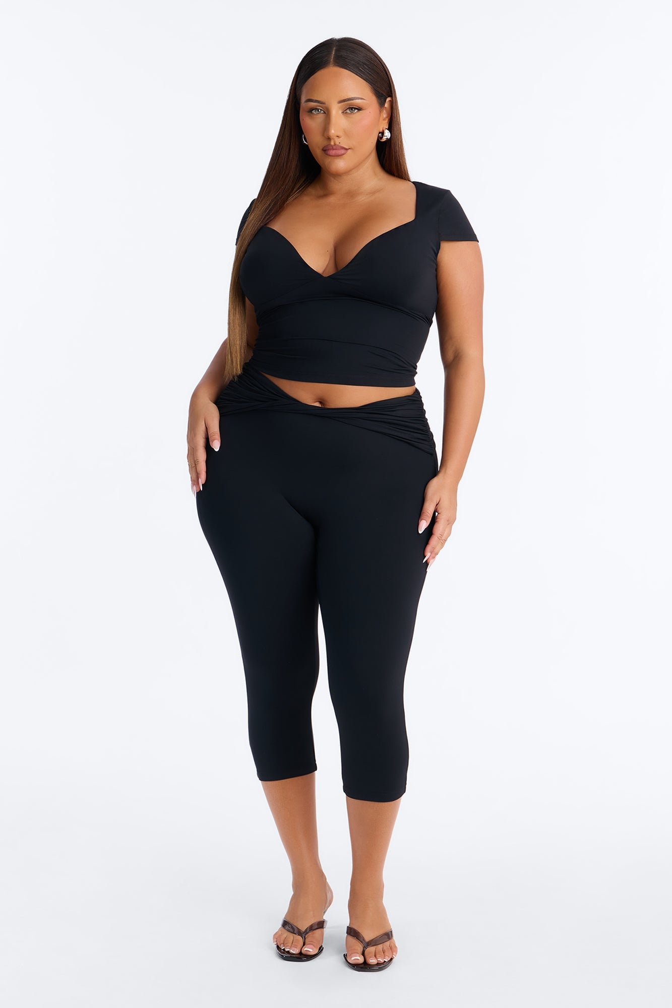 Second Skin Double Lined Twist Capri Leggings - Black image 1