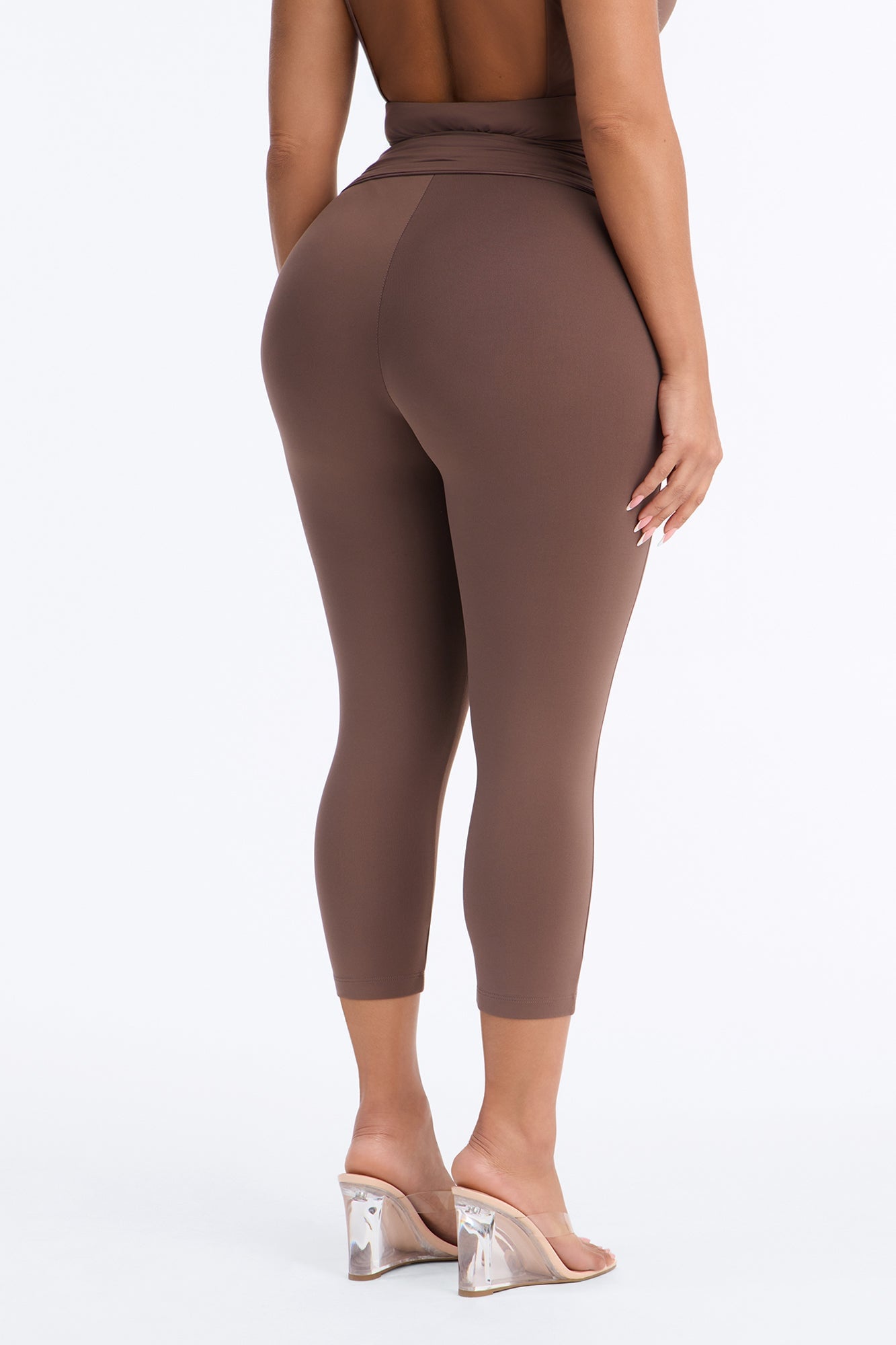 Second Skin Double Lined Twist Capri Leggings - Brown image 8
