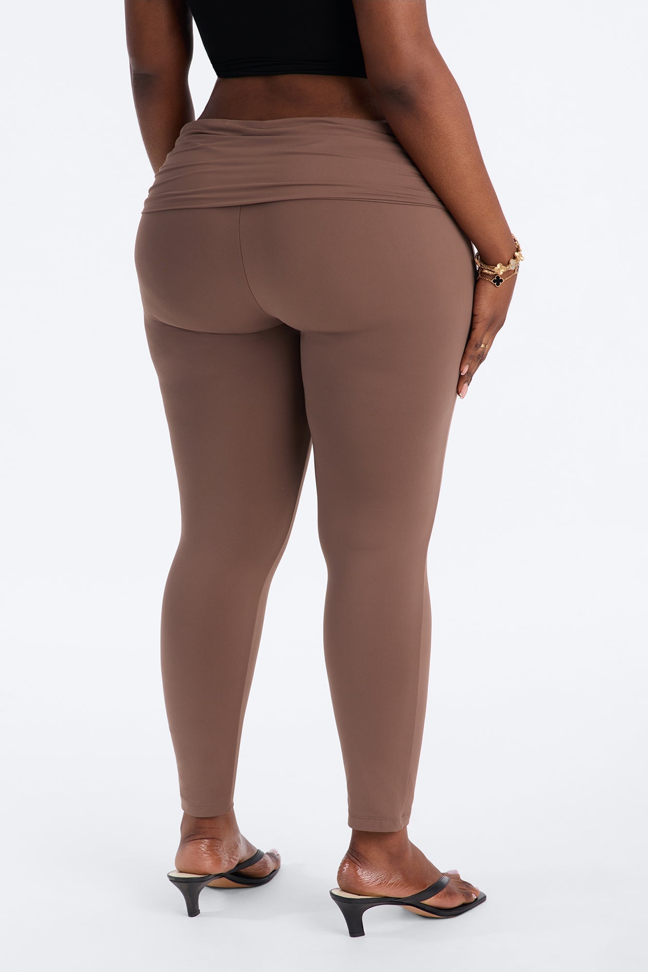 Second Skin Double Lined Ruched Foldover Leggings - Brown image 4