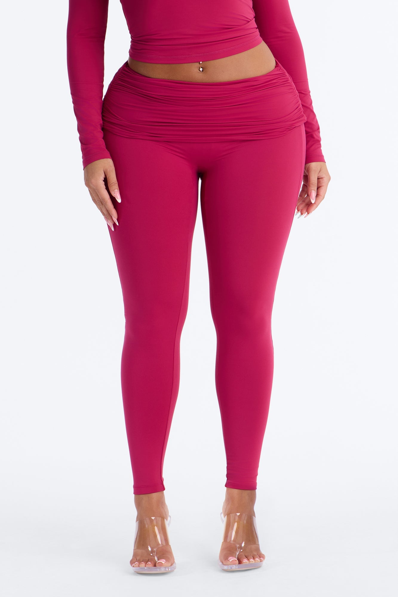 Second Skin Double Lined Ruched Foldover Leggings - Raspberry image 5