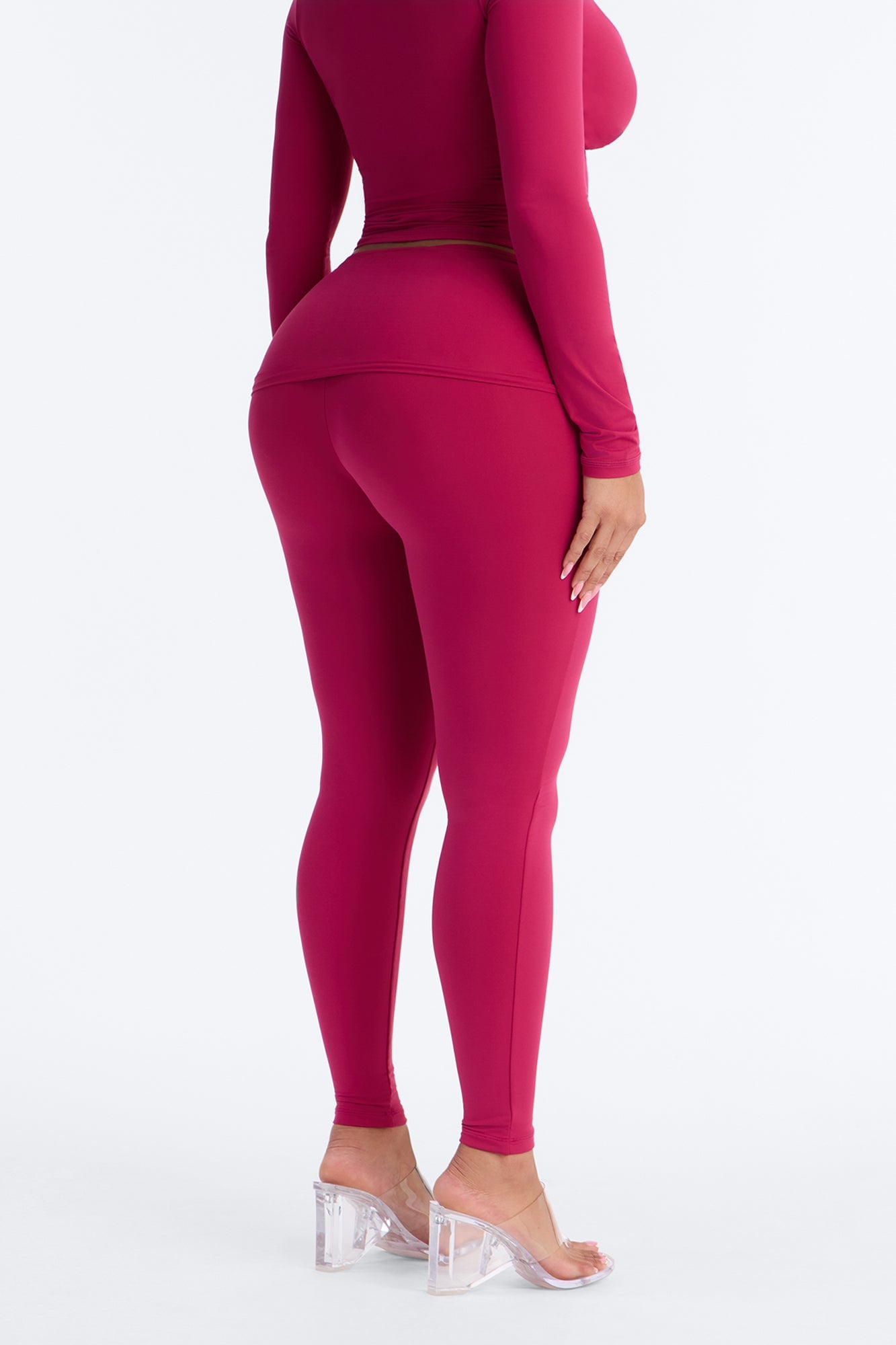 Second Skin Double Lined Ruched Foldover Leggings - Raspberry image 8