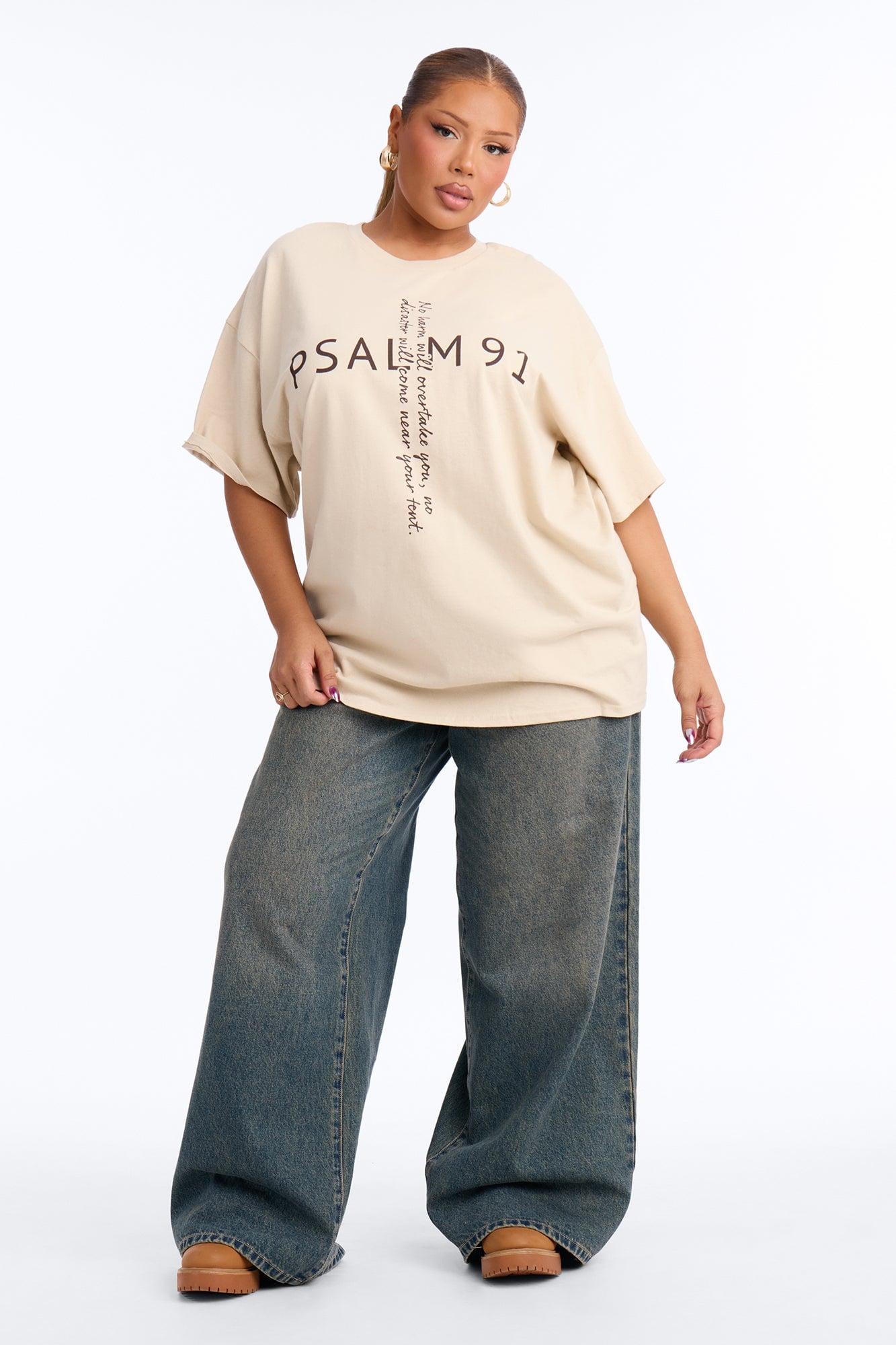 Psalm Cross Oversized Tee - Taupe image 2