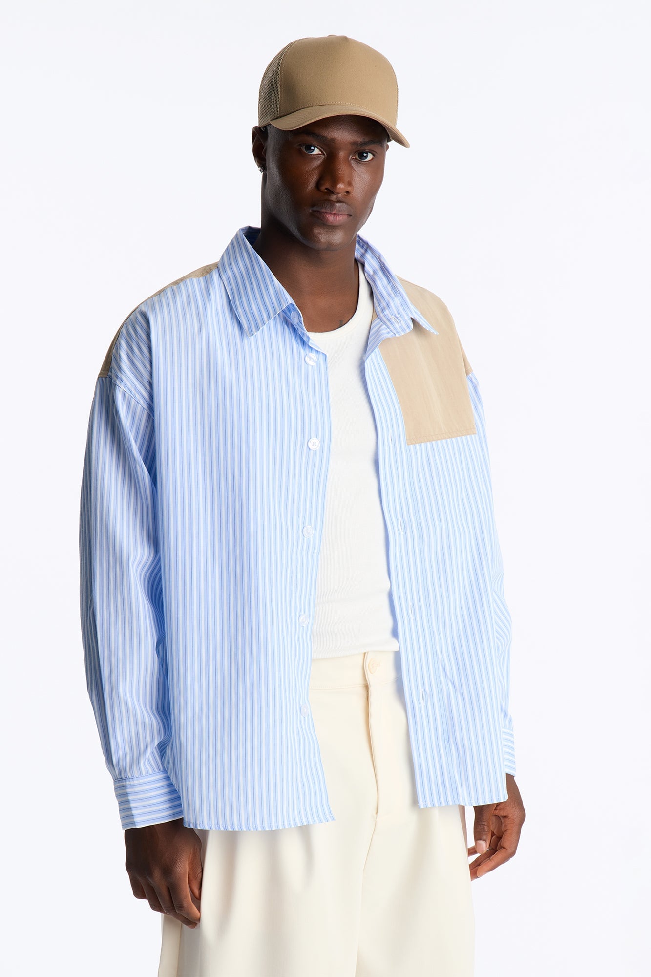 Dual Tone Classic Stripe Button Up Shirt - Blue/combo image 5