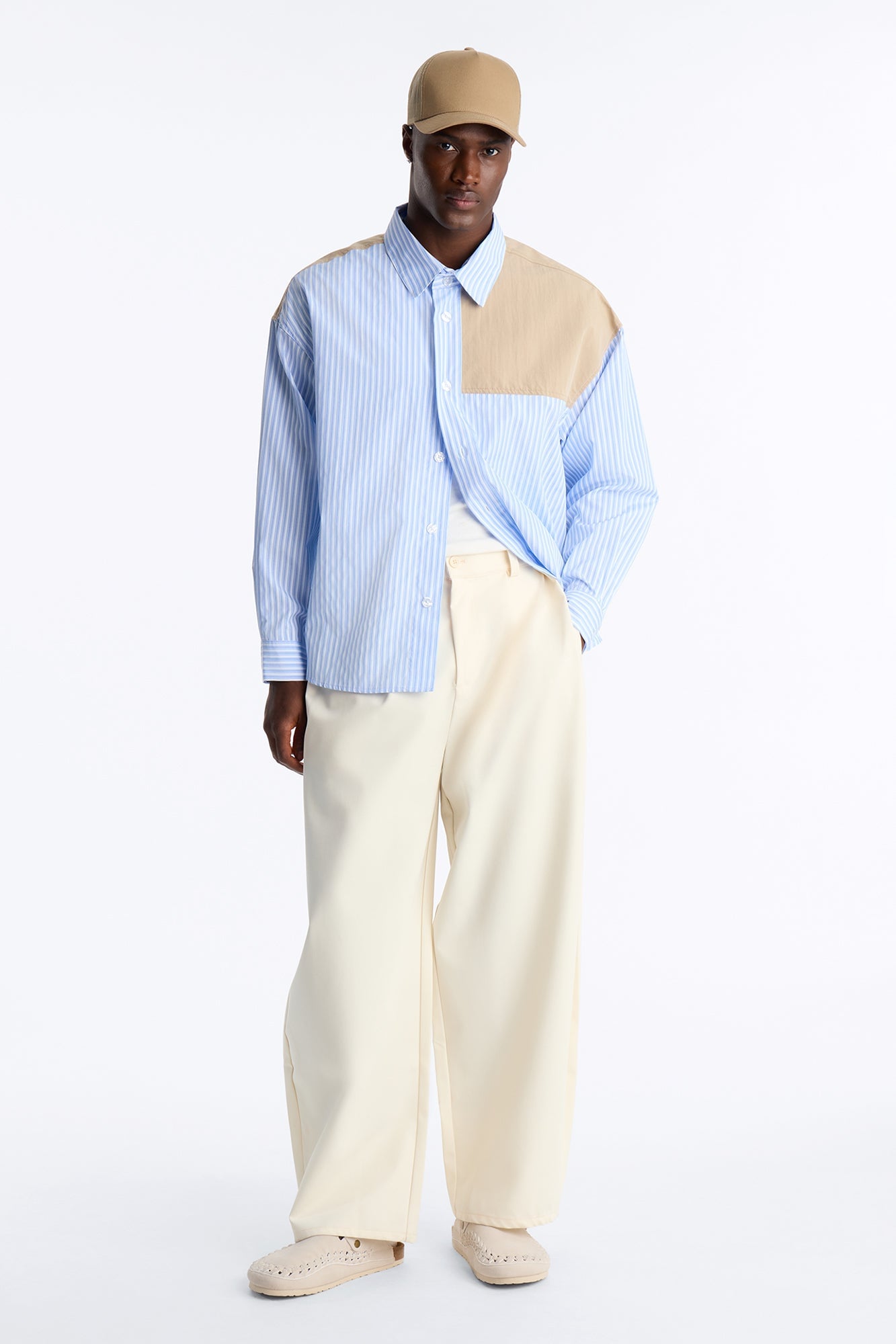 Dual Tone Classic Stripe Button Up Shirt - Blue/combo image 6