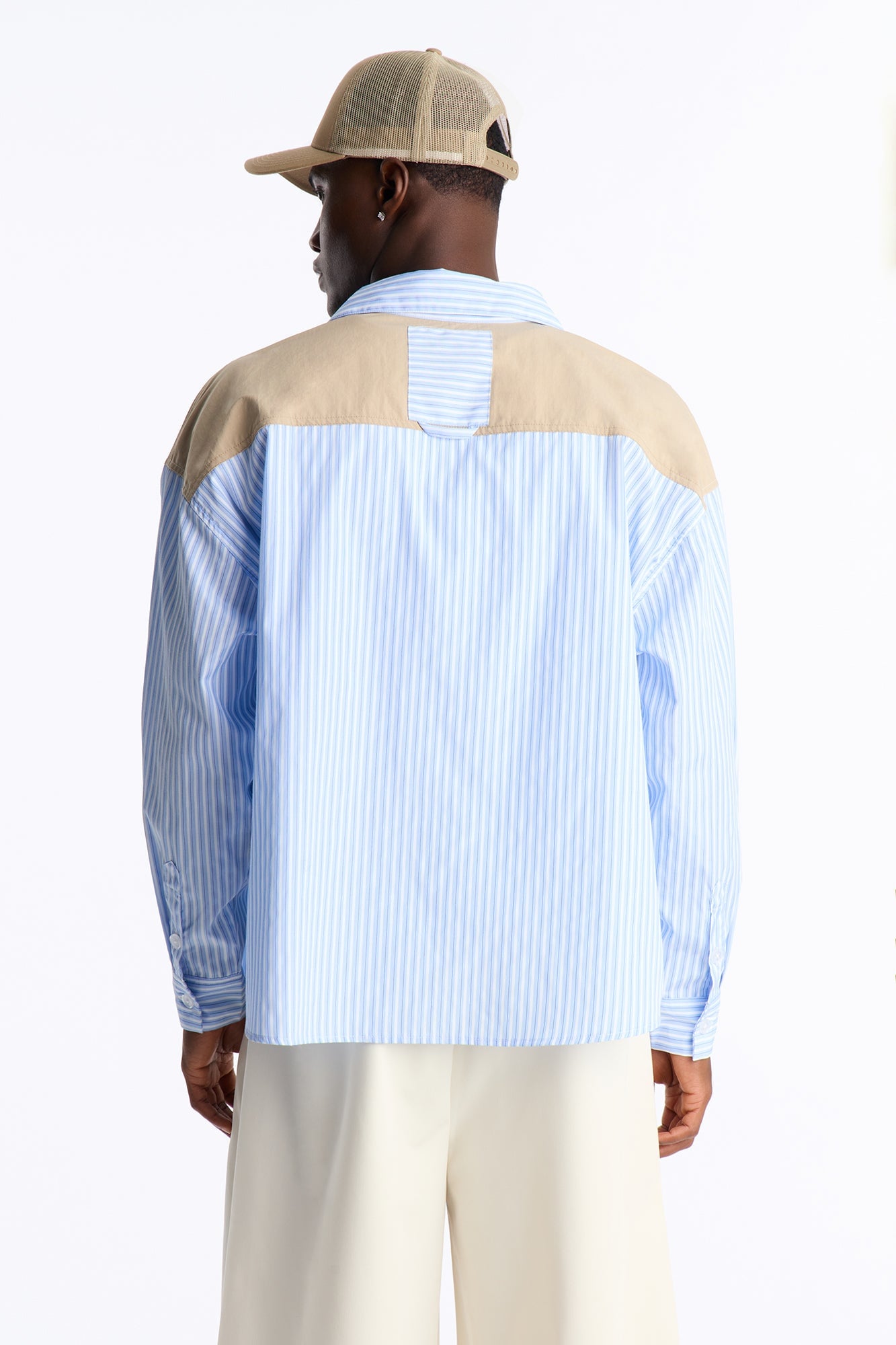 Dual Tone Classic Stripe Button Up Shirt - Blue/combo image 7