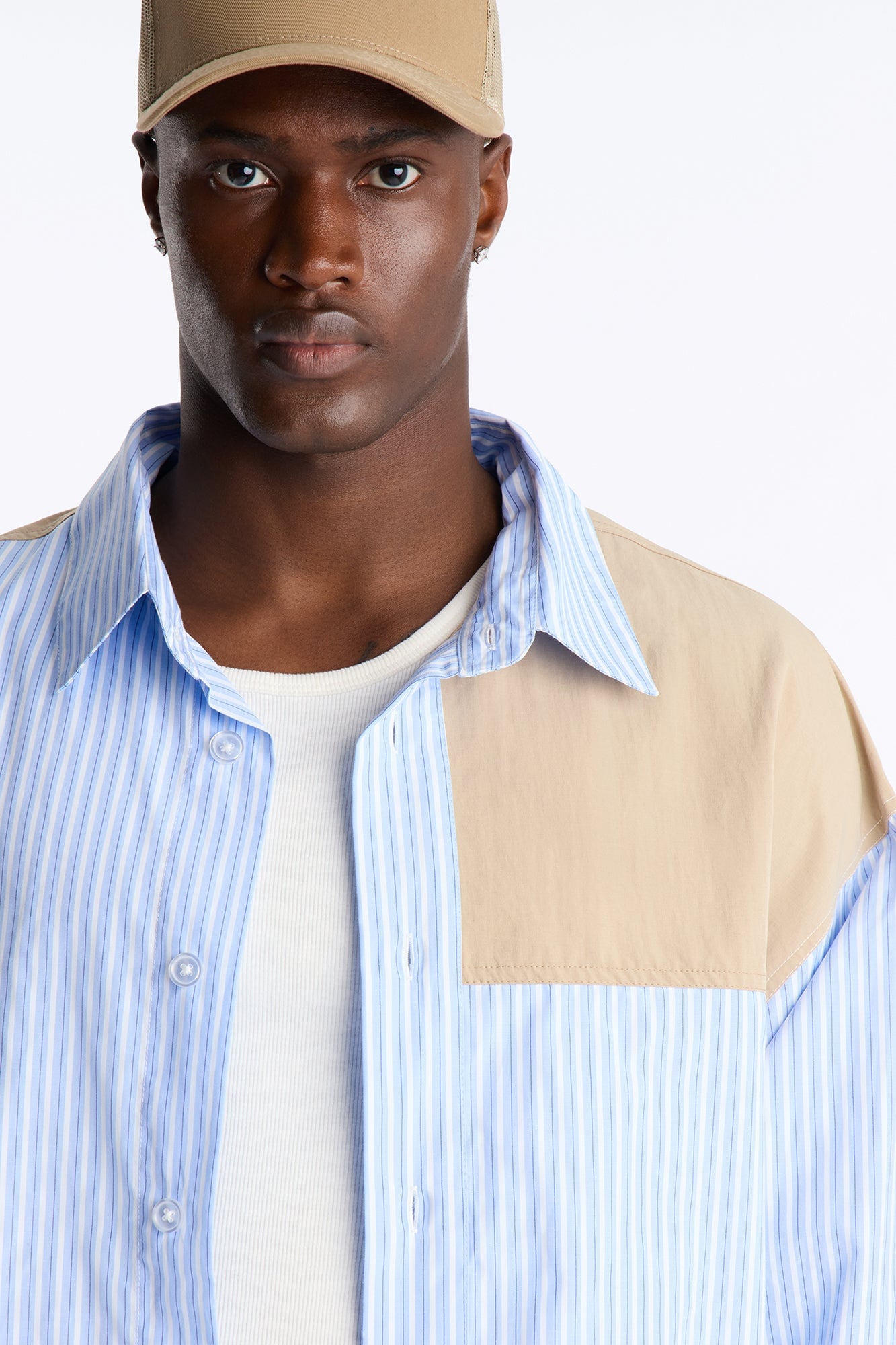 Dual Tone Classic Stripe Button Up Shirt - Blue/combo image 8