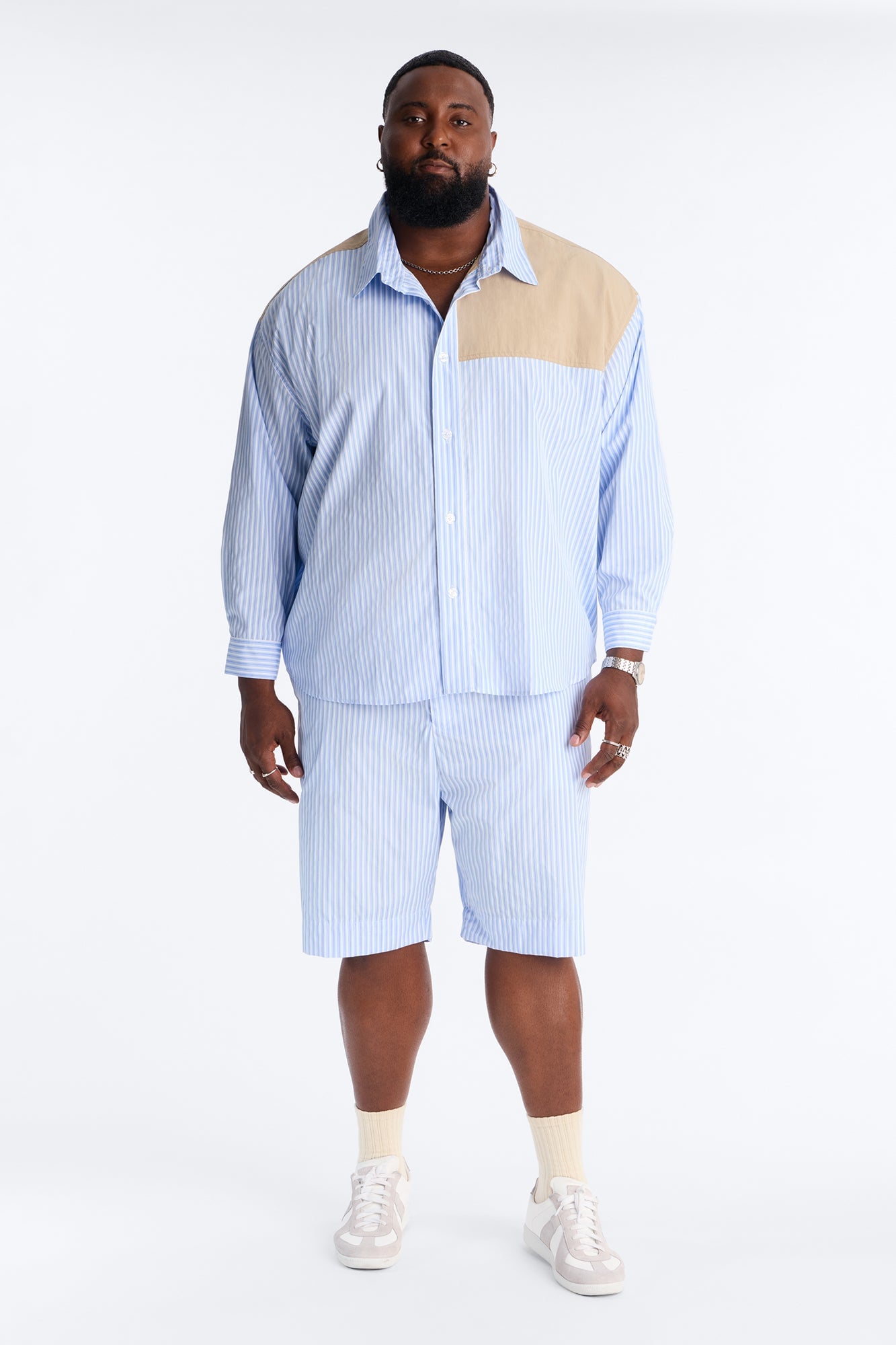 Dual Tone Classic Stripe Button Up Shirt - Blue/combo image 2