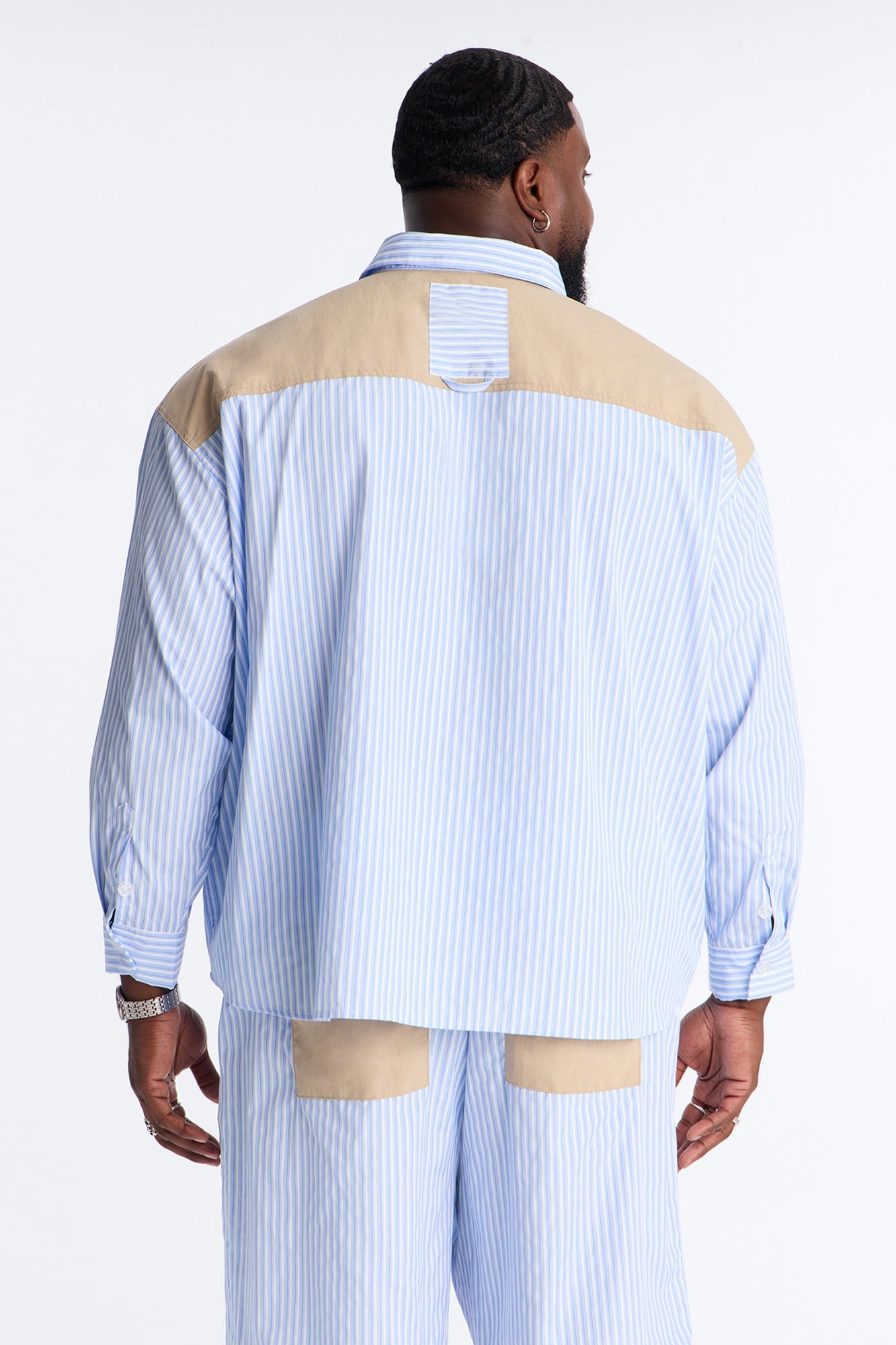 Dual Tone Classic Stripe Button Up Shirt - Blue/combo image 3