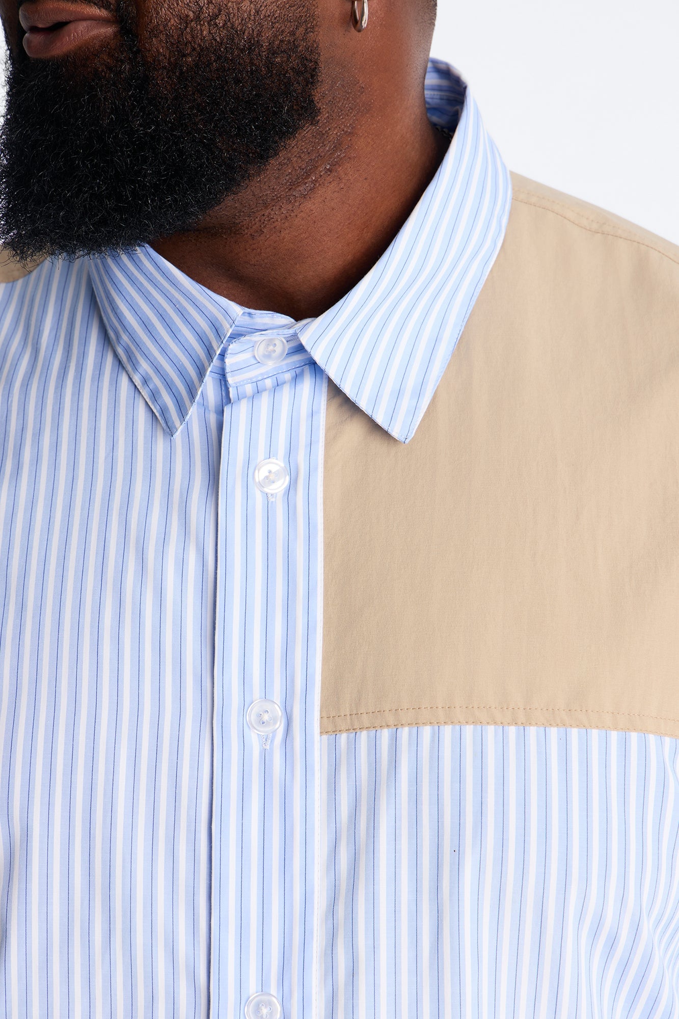 Dual Tone Classic Stripe Button Up Shirt - Blue/combo image 4