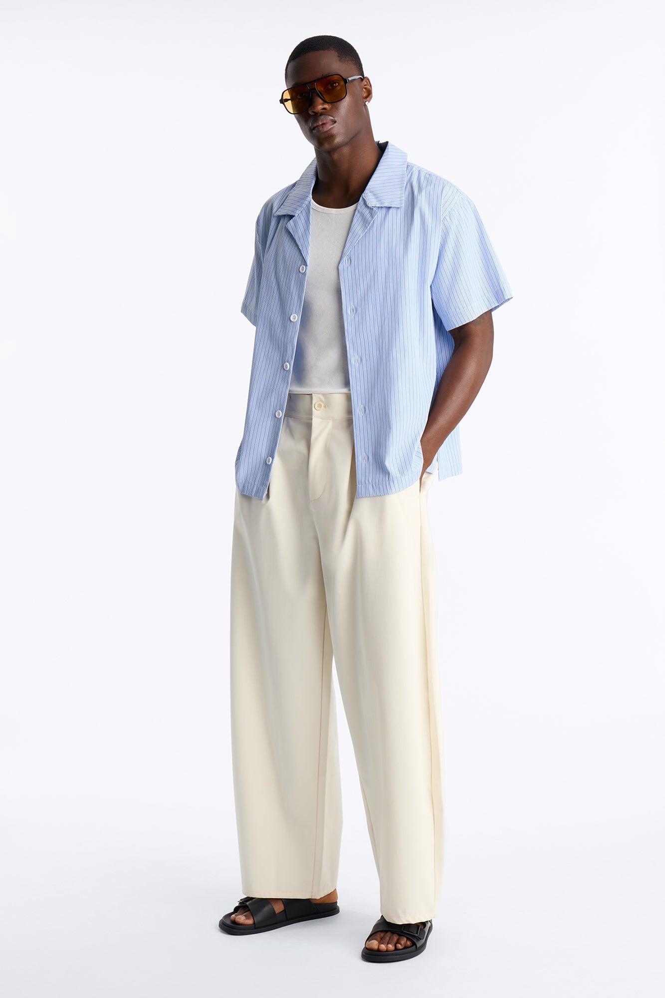 Nocturnal Stripe Cuban Collar Button Up Shirt - Blue/combo image 6