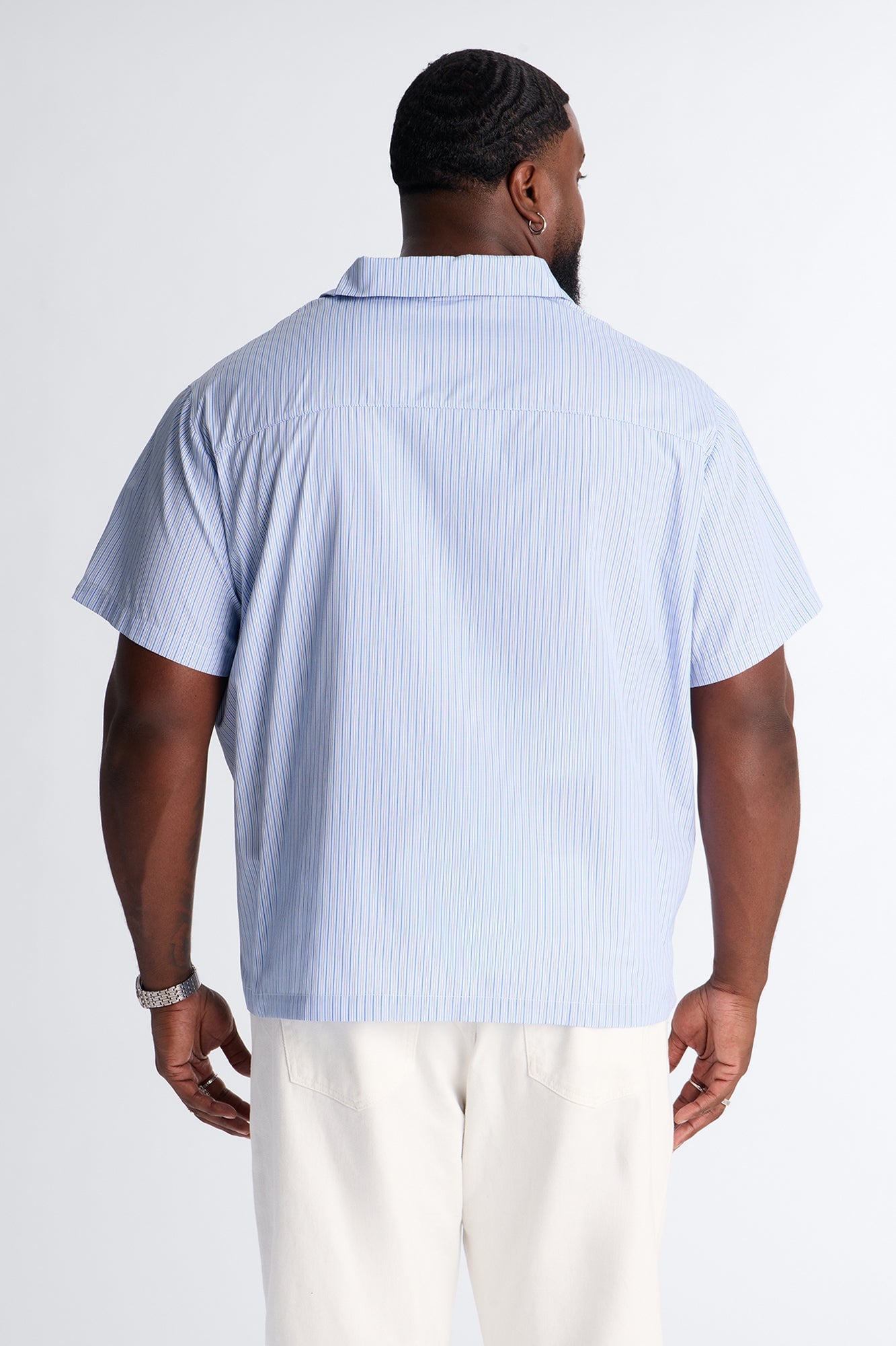 Nocturnal Stripe Cuban Collar Button Up Shirt - Blue/combo image 3