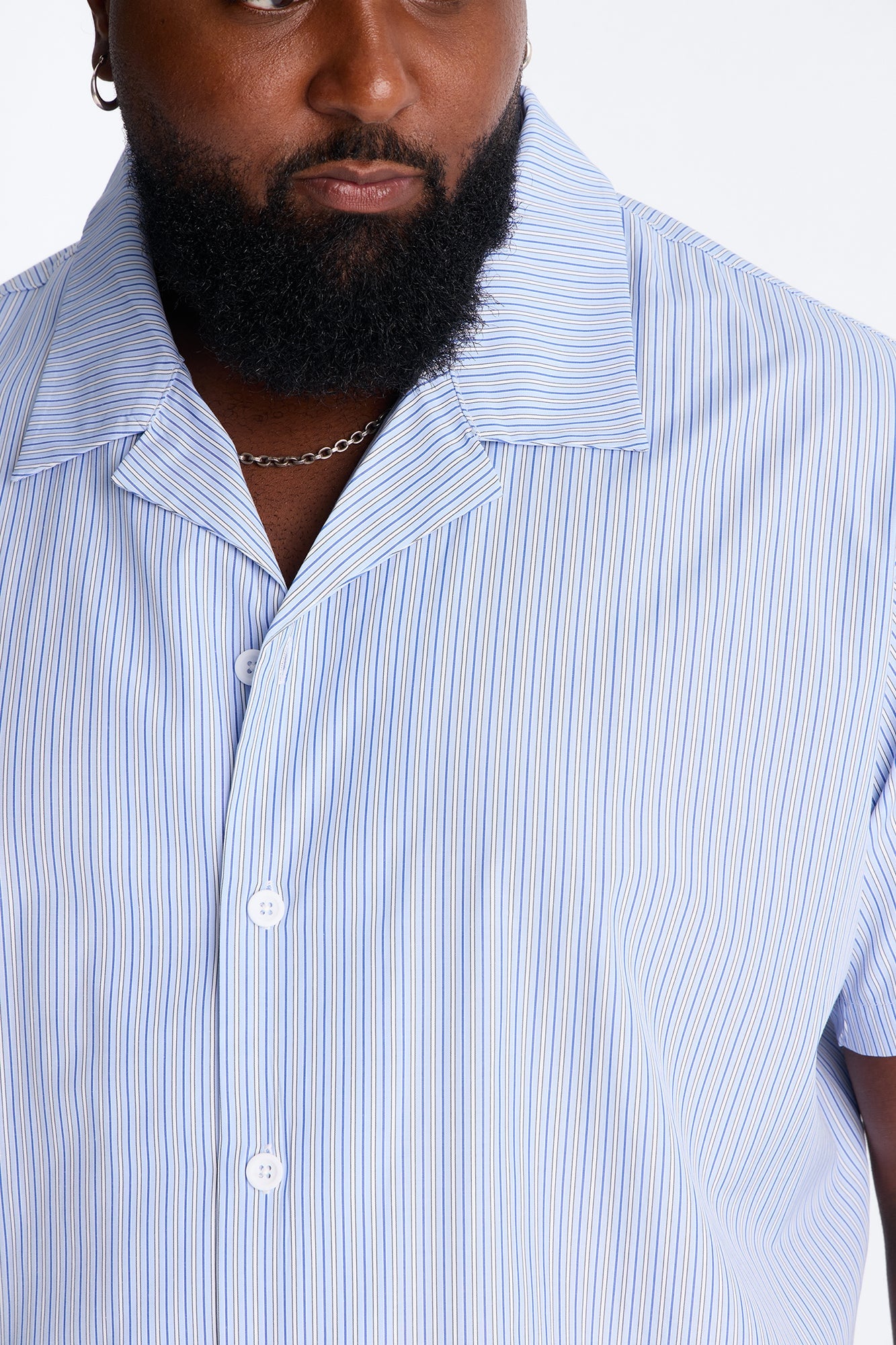 Nocturnal Stripe Cuban Collar Button Up Shirt - Blue/combo image 4